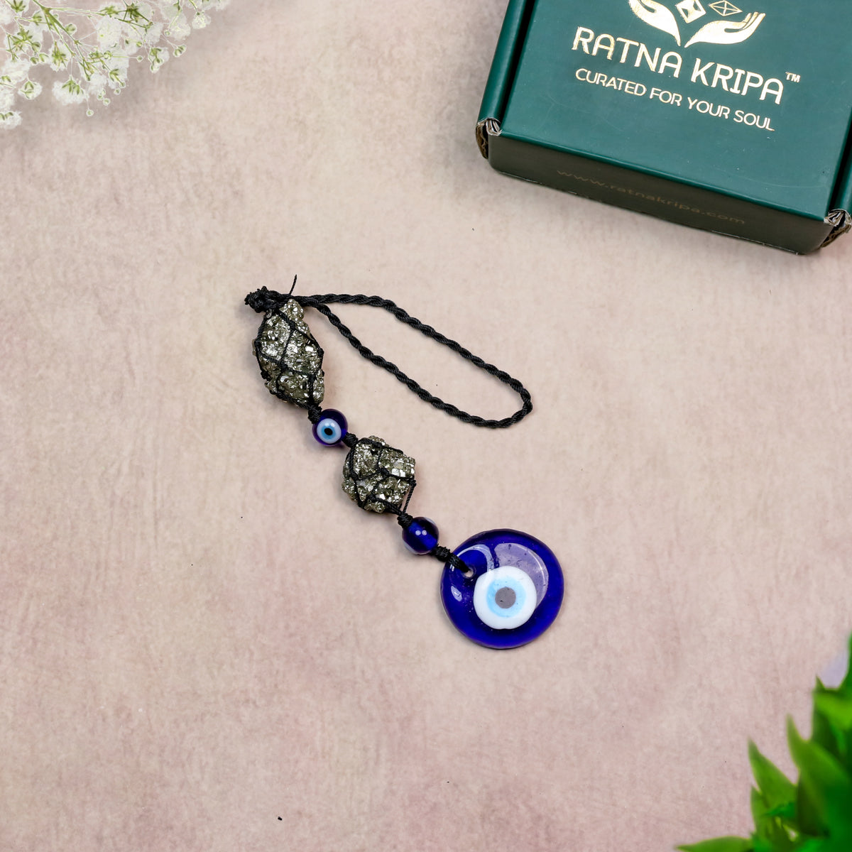 Pyrite with Evil Eye Hanger – For Wealth, Protection & Positive Energy