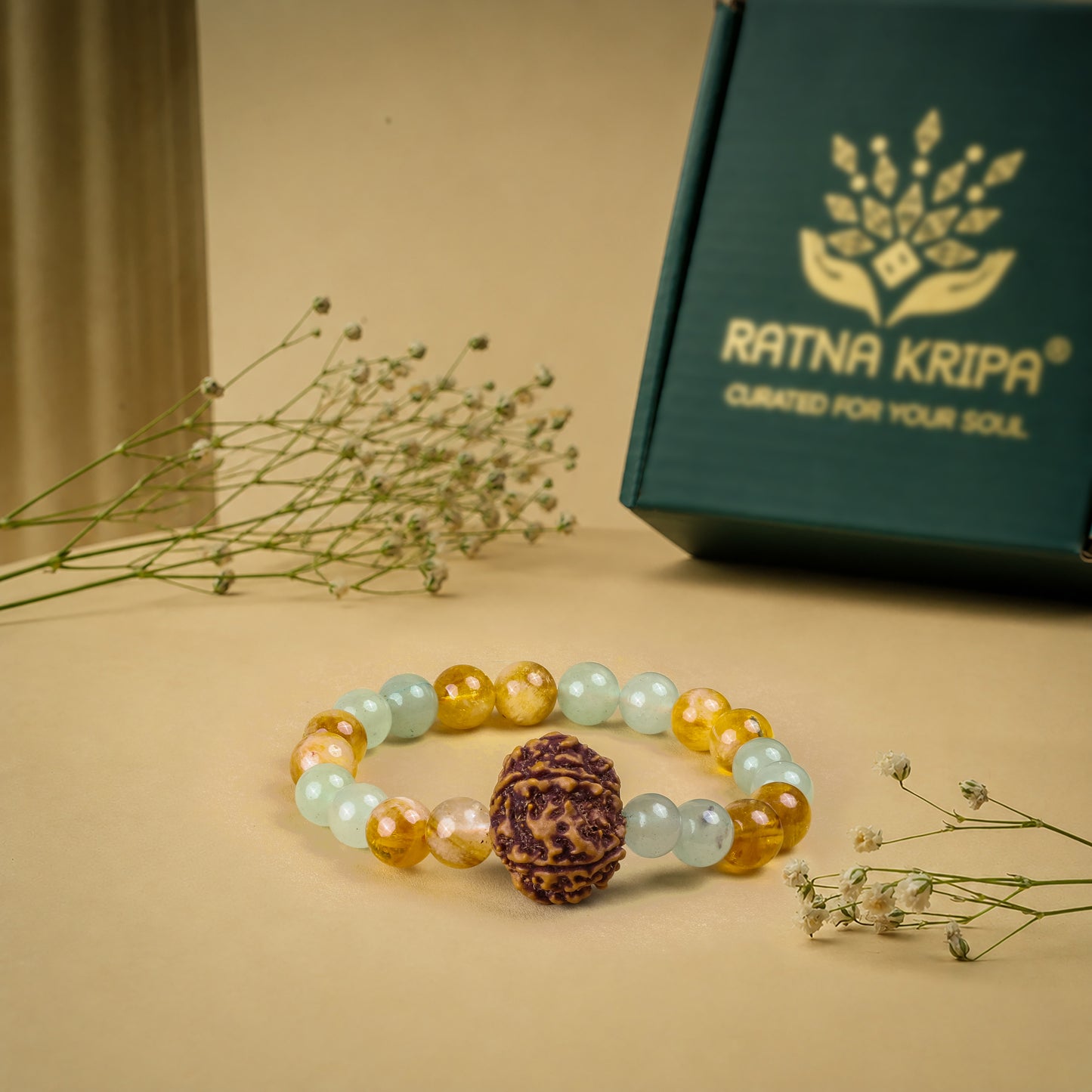 Citrine & Green Aventurine With 7 Mukhi Rudraksha