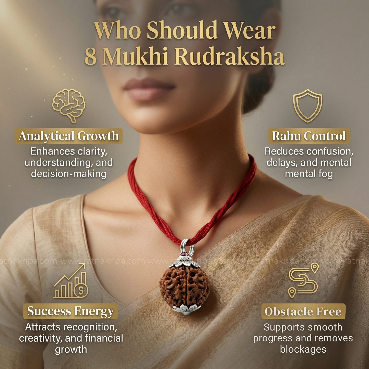 Natural 8 Mukhi Rudraskha (Origin: Nepal) - Blessed By Lord Ganesh