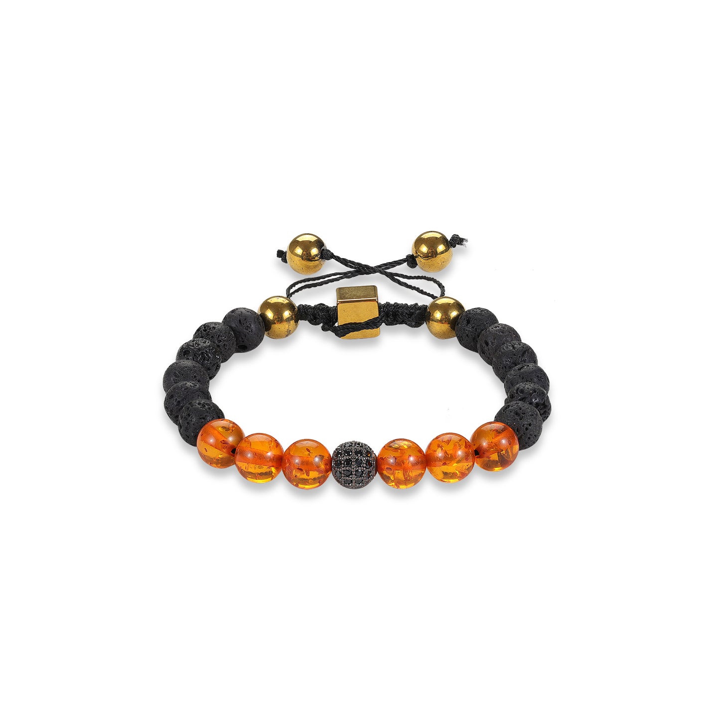 Lava, Amber with CZ charm 8mm Elastic Bracelet