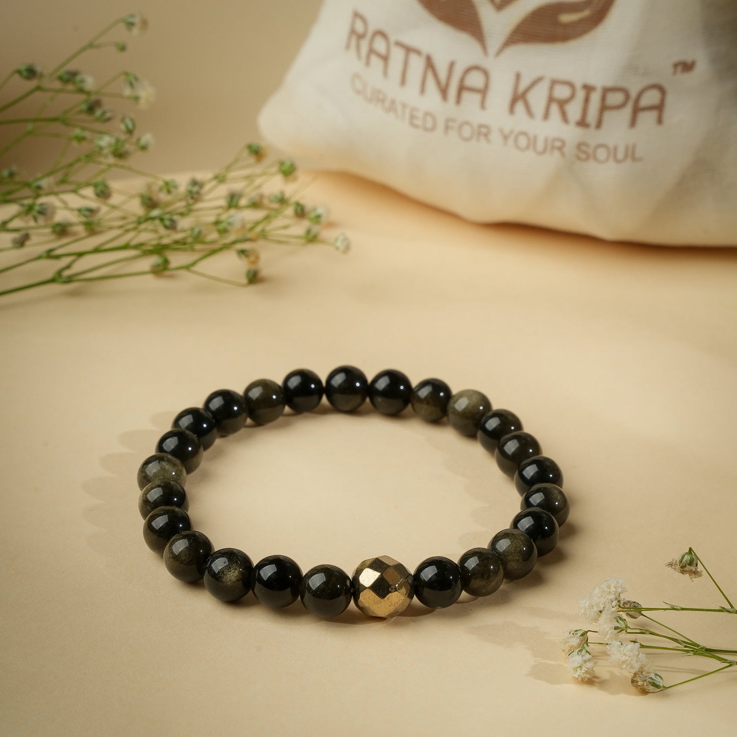 Black Gold Obsidian Wristlet