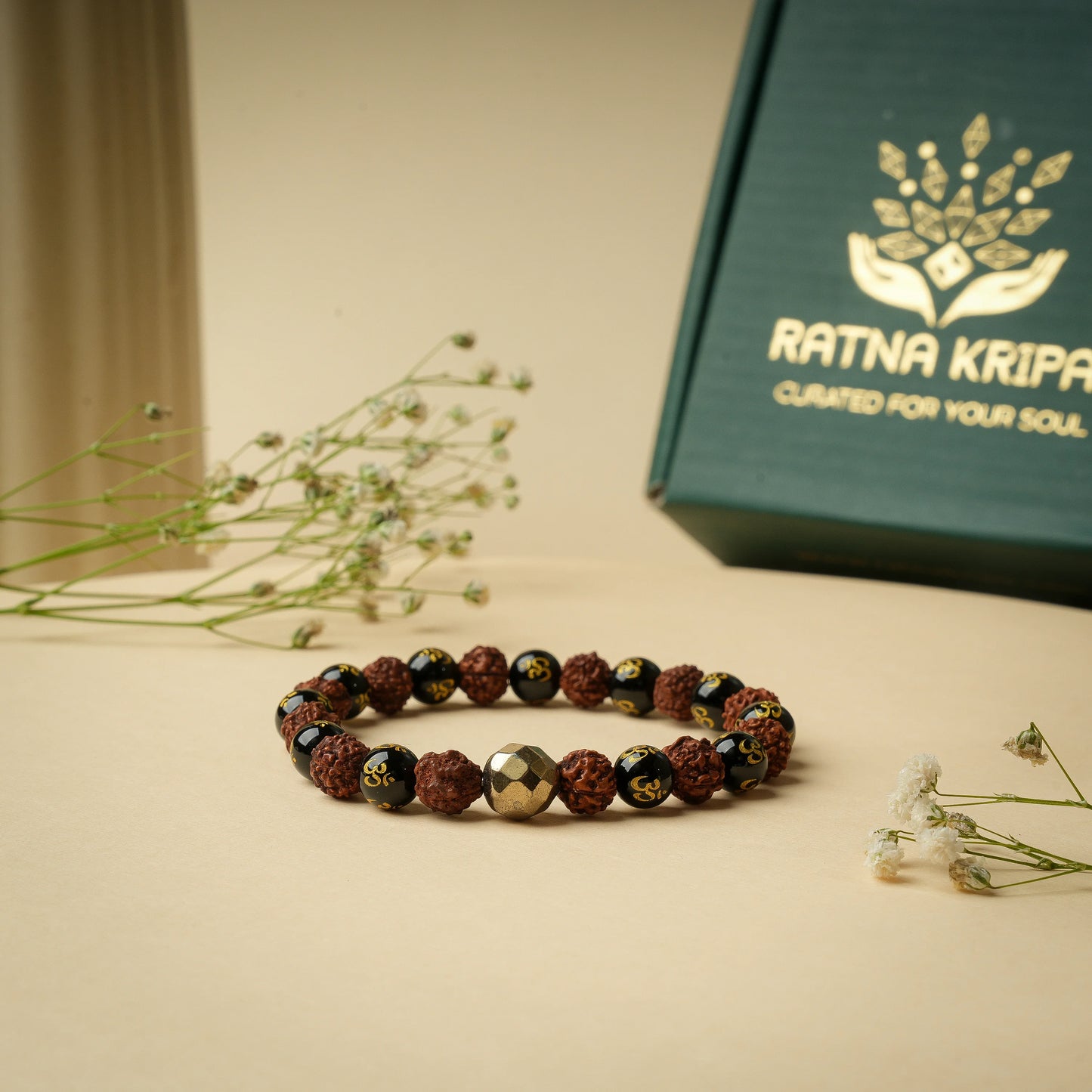 Black Onyx Om Nepali Rudraksha