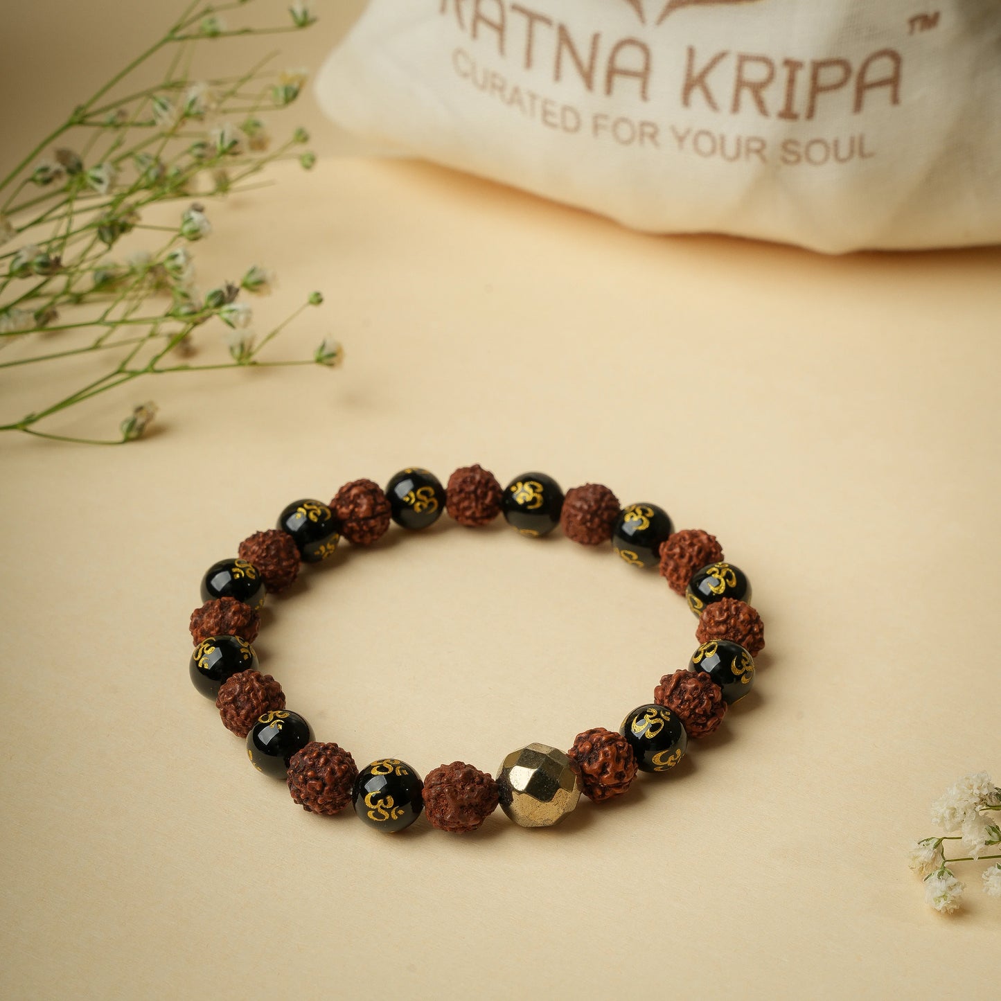 Black Onyx Om Nepali Rudraksha Wristlet