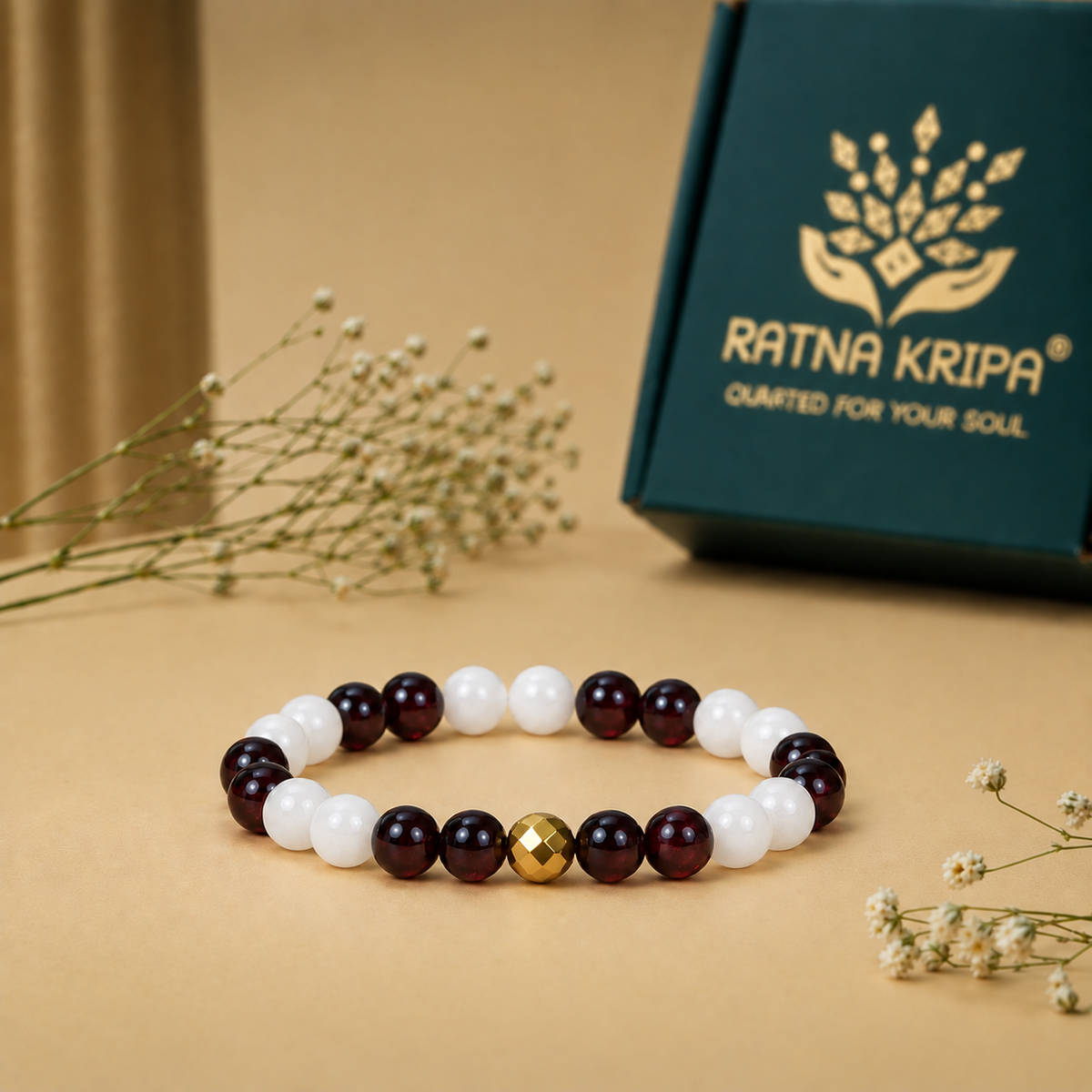 Red Garnet & Milky Quartz Bracelet – For Capricorn: Confidence, Grounding & Ambition