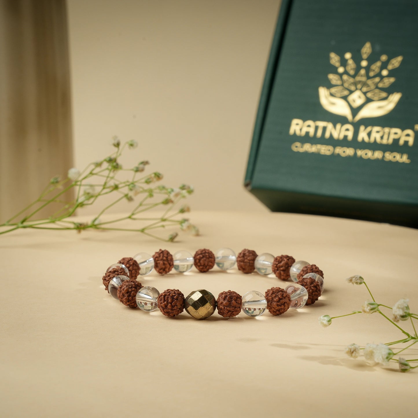 Clear Quartz Rudraksha Indonesian Bracelet