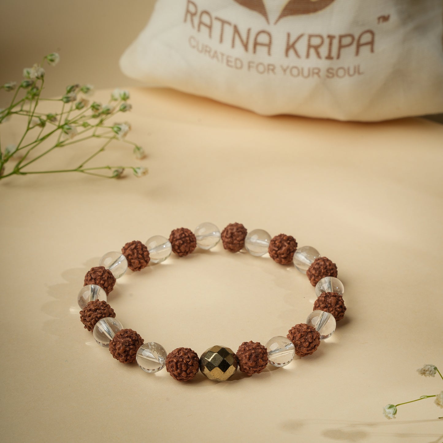 Clear Quartz Rudraksha Indonesian Wristlet