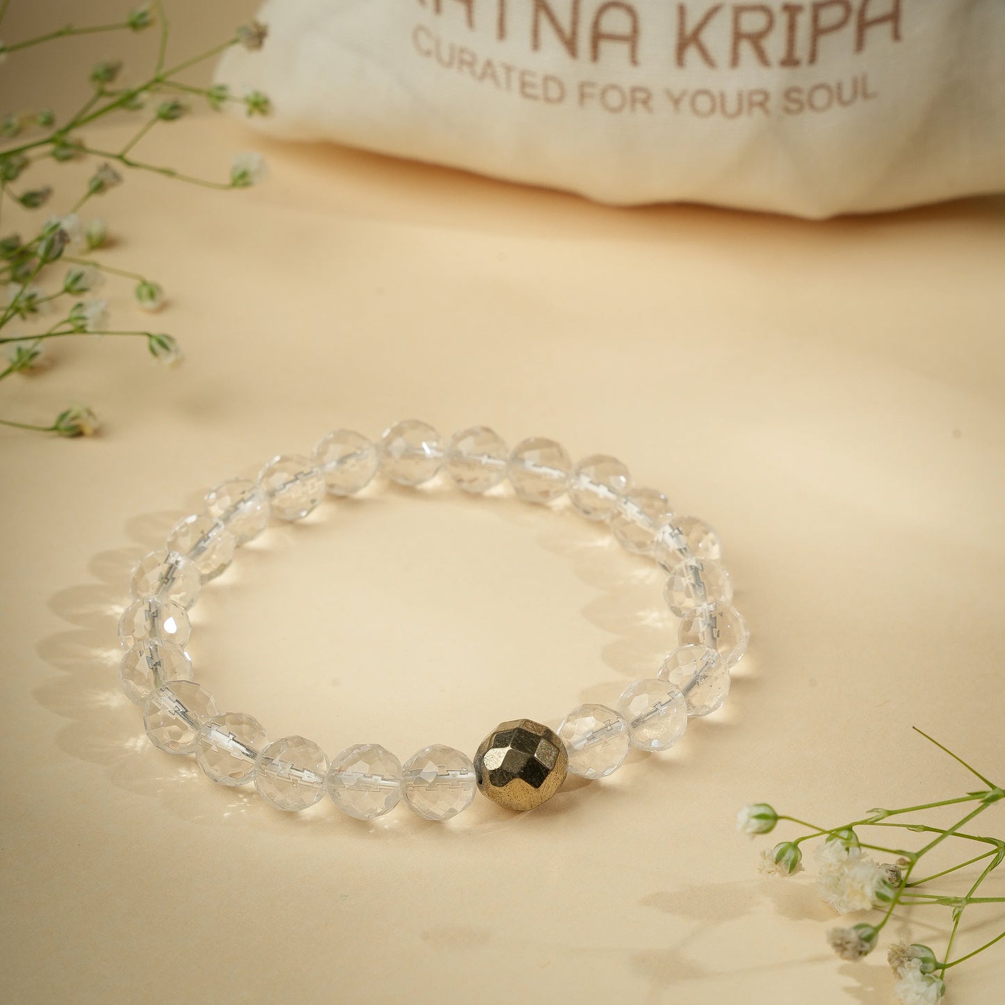 Clear Quartz diamond Cut Wristlet