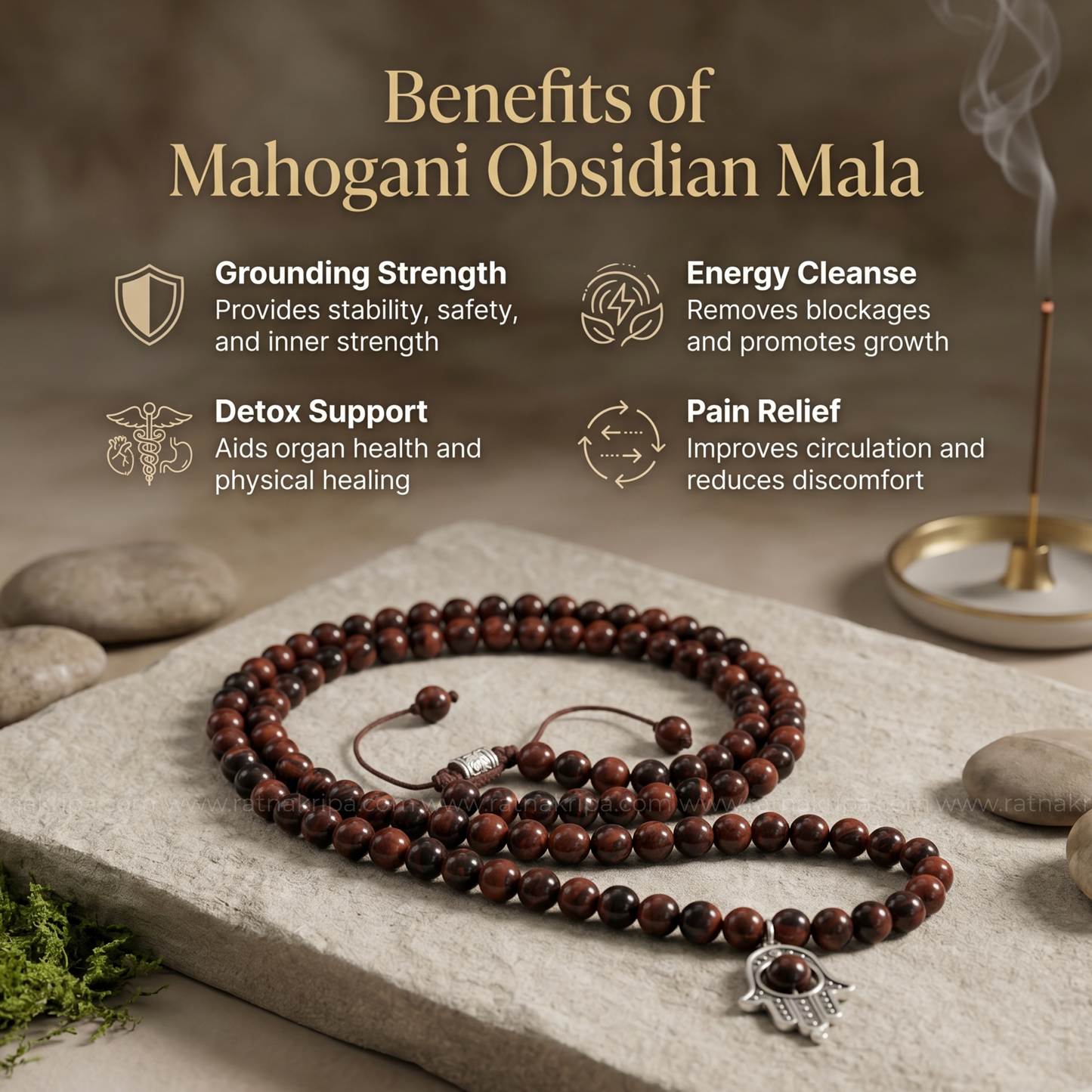 Mahogani Obsidian Mala 108 Beads - Stone of Strength