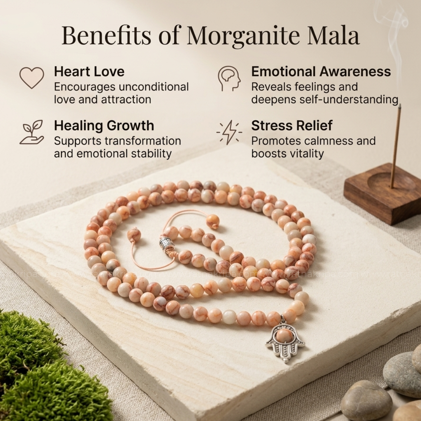Morganite 108 Beads Mala - Stone of unconditional Love