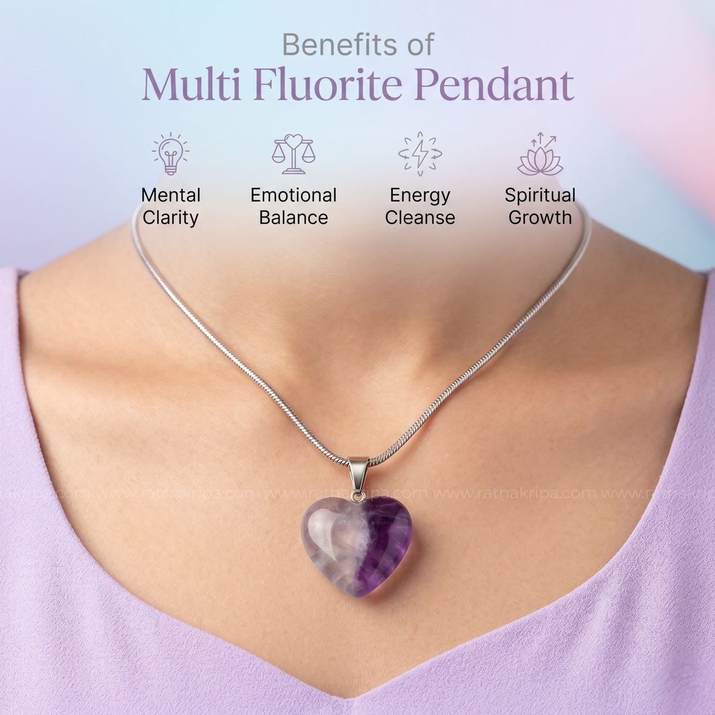 Multi Flourite Pendant - Heart Shape