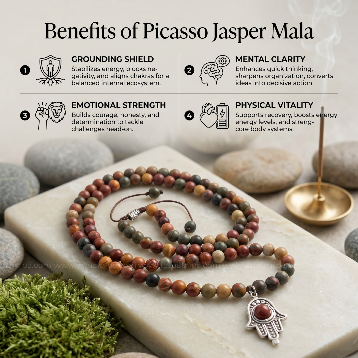 Picasso Jasper Mala 108 Beads - Stone of Balance and Creativity