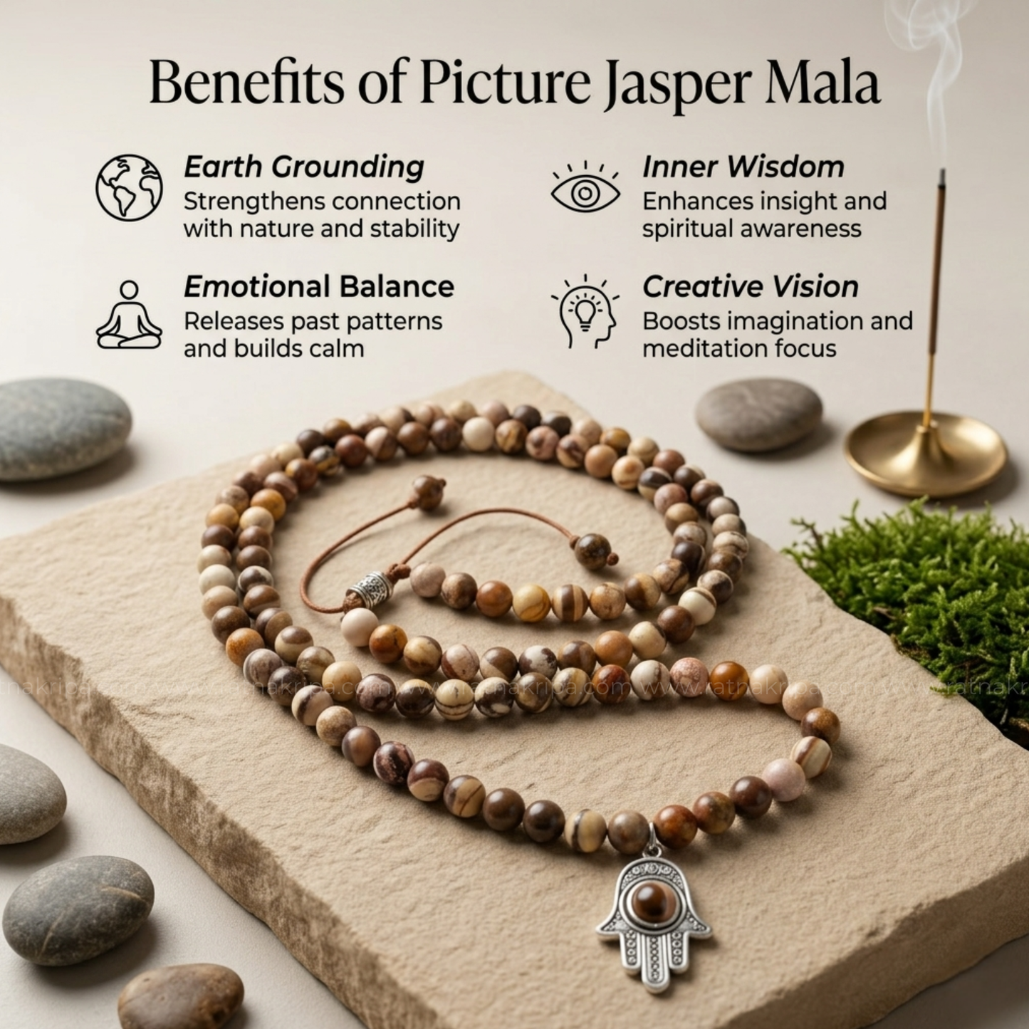 Picture Jasper Mala 108 Beads - Stone of Insight & Earth Connection