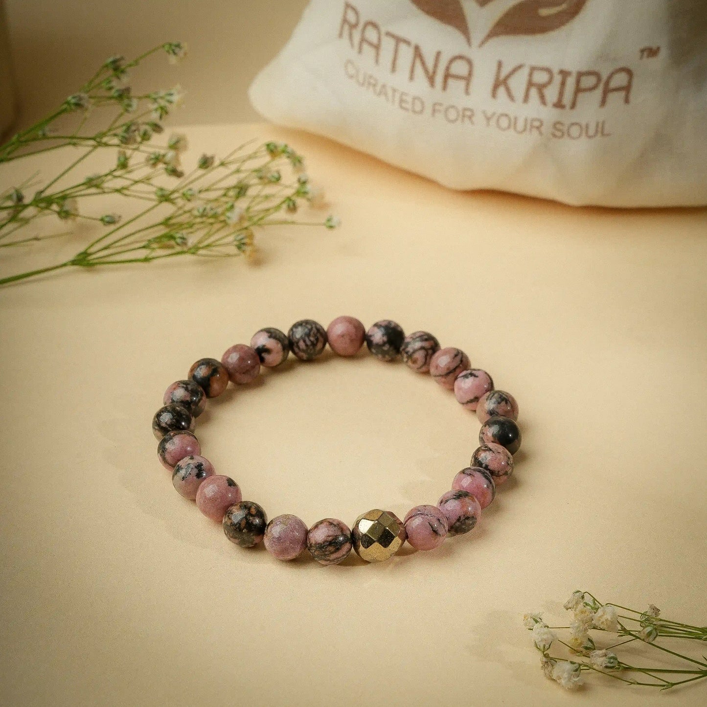 Pink Rhodonite Wristlet