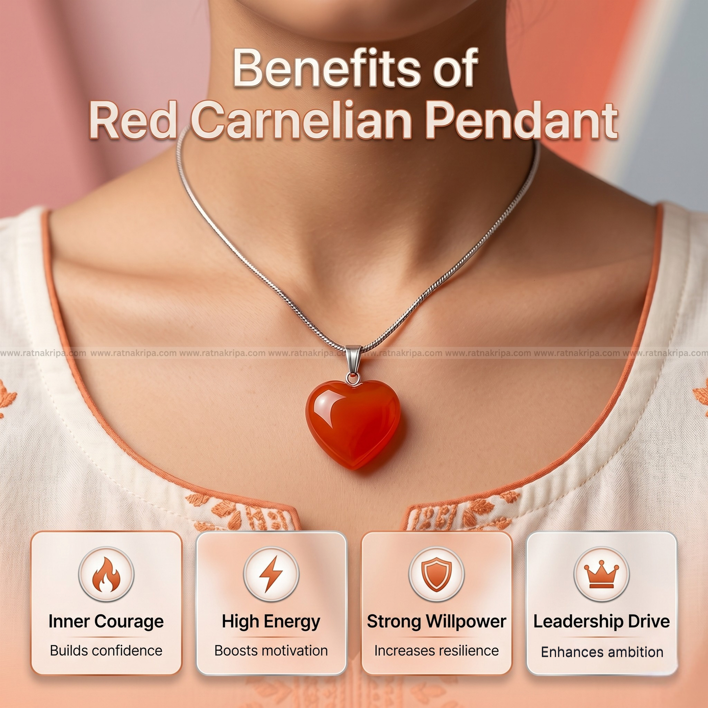 Red Carnelian Pendant - Heart Shape
