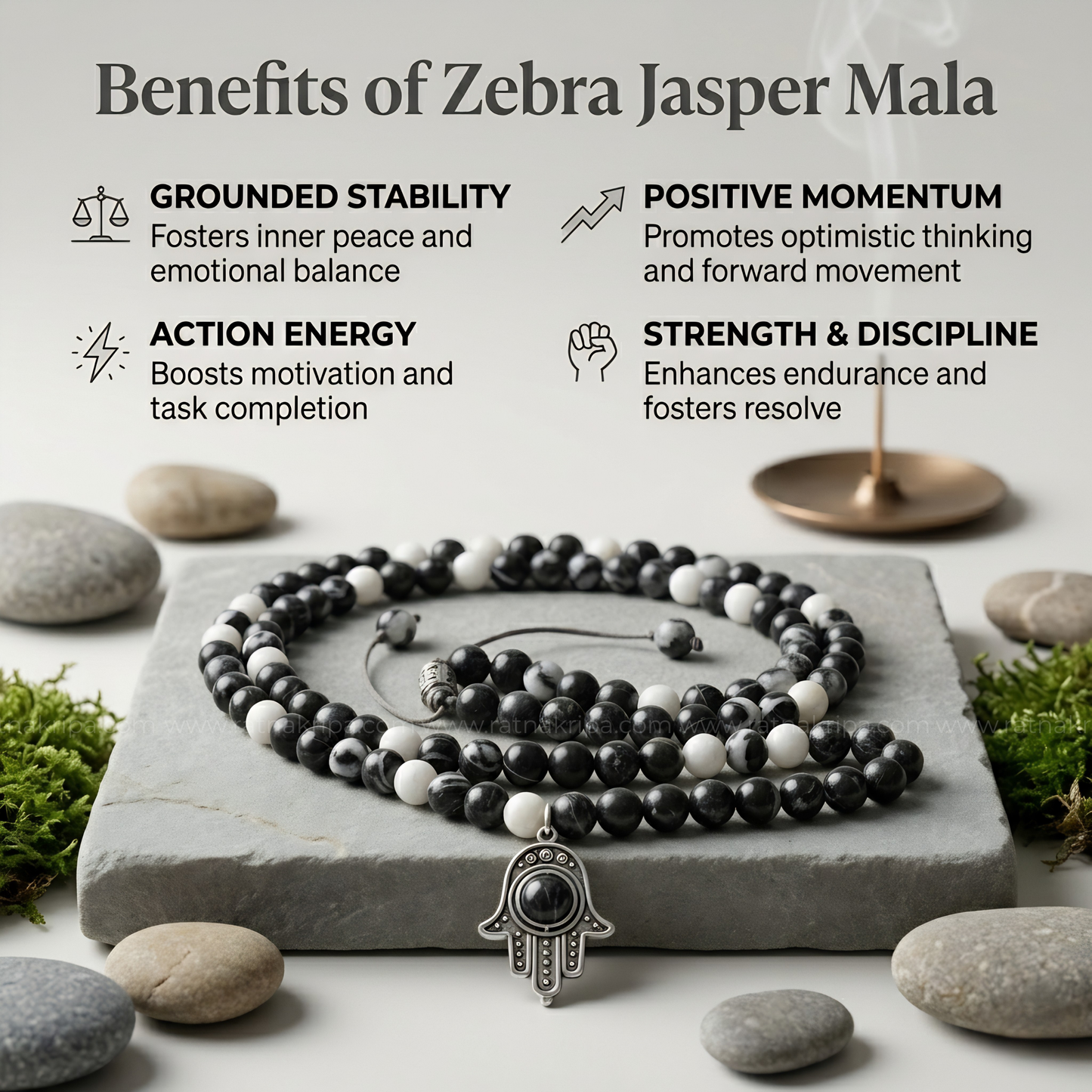 Zebra Jasper Mala 108 Beads - For Balance & Motivation