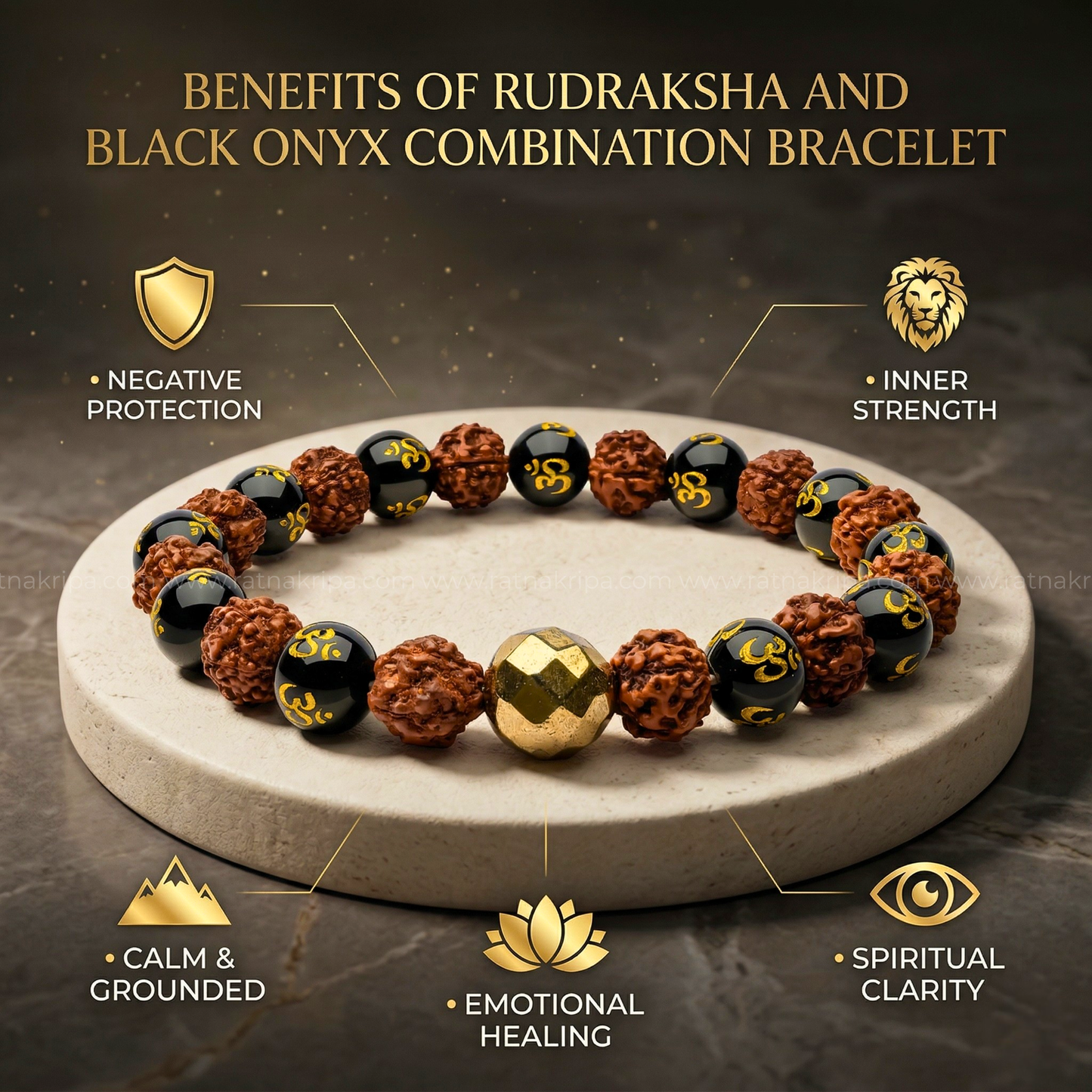 Rudraksha and Black Onyx Combination Bracelet
