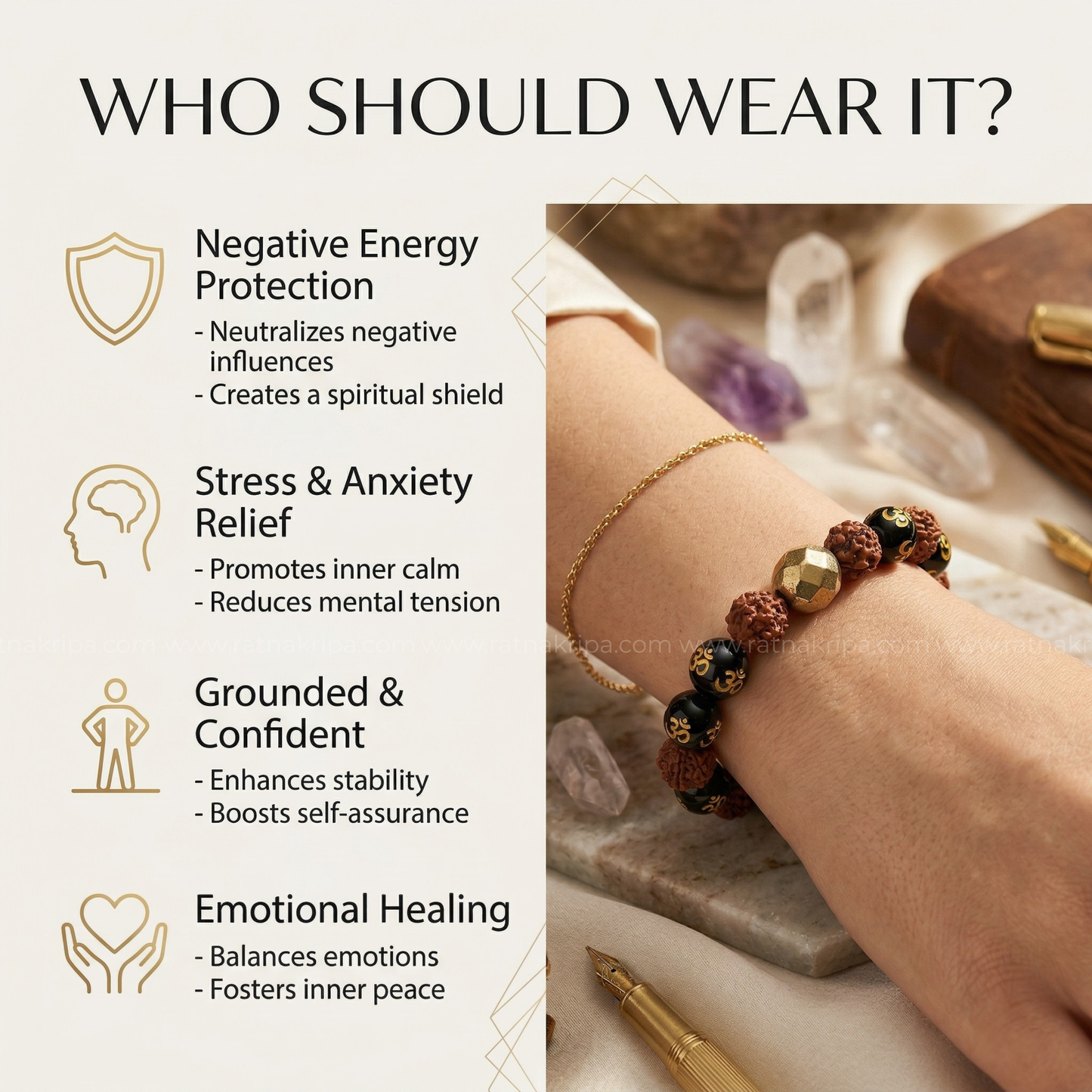 Rudraksha and Black Onyx Combination Bracelet