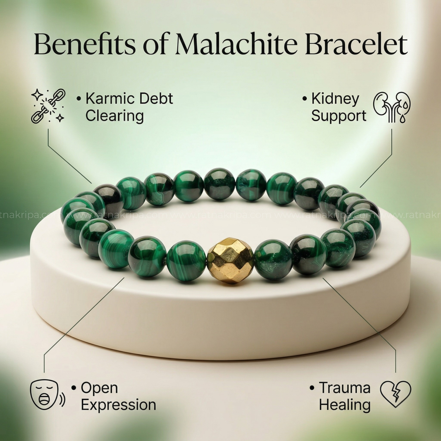 Malachite Bracelet - For Luck, Growth and Protection