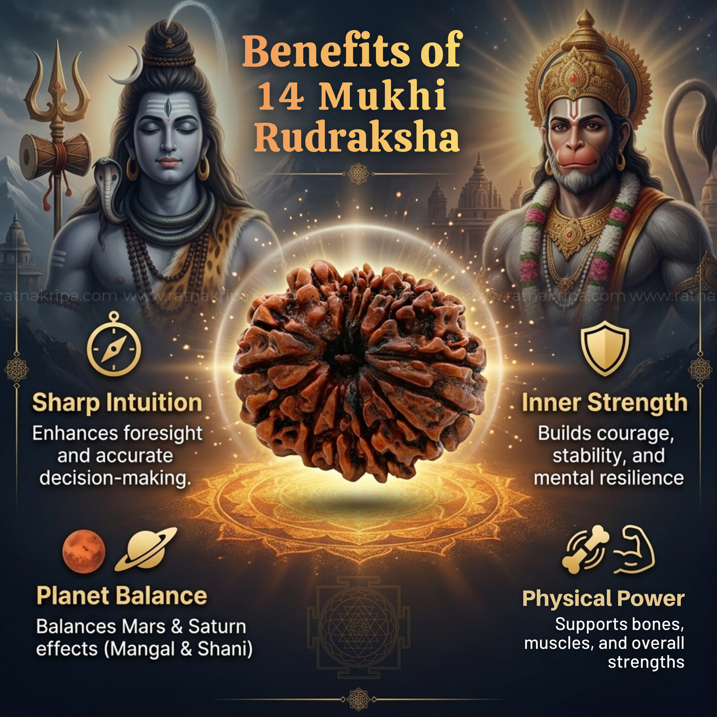 Natural 14 Mukhi Rudraksha (Origin: Nepal) - Blessed By Lord Shiva & Hanuman