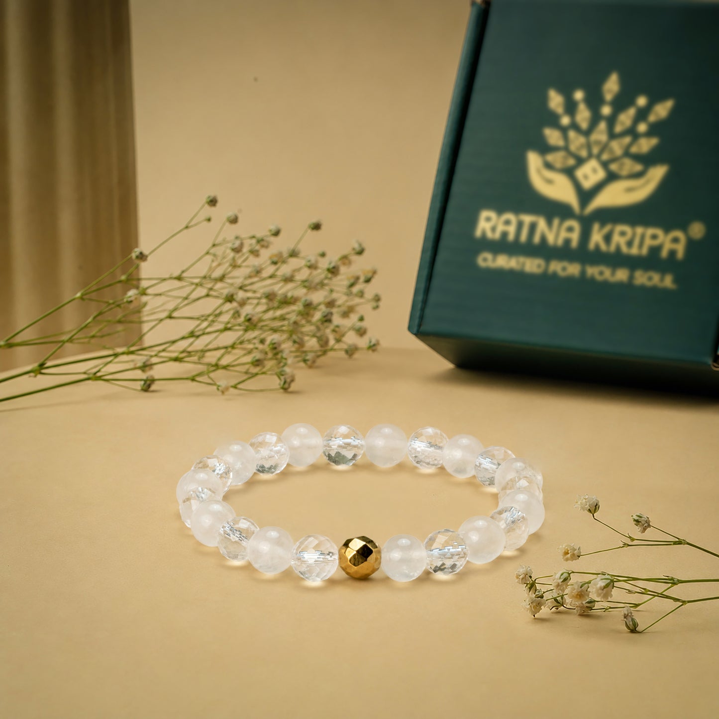 Moon Stone and Clear Quartz Diamond Cut Combination Bracelet