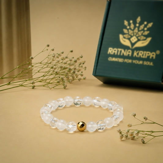 Moon Stone and Clear Quartz Diamond Cut Combination Bracelet