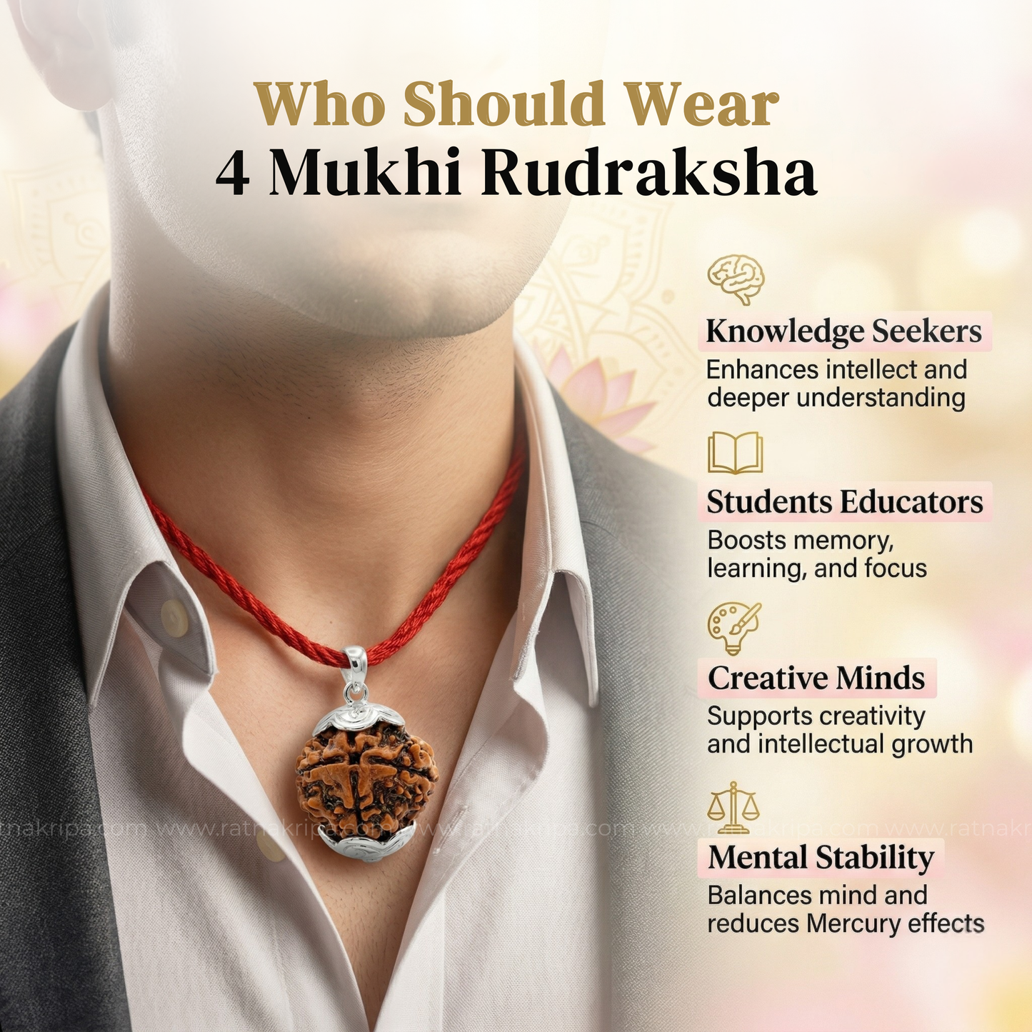 Natural 4 Mukhi Rudraksha (Origin: Nepal) - Blessed by Lord Brahma