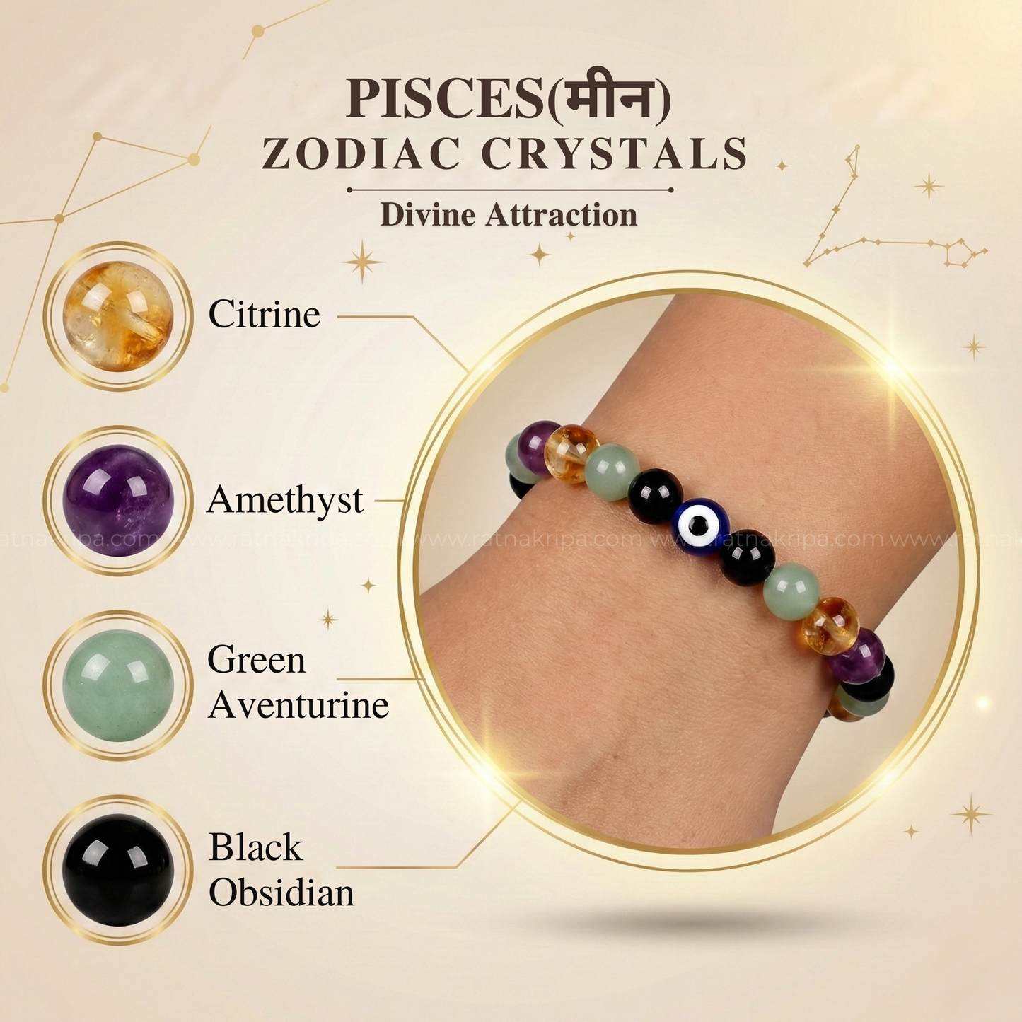 Pisces (मीन) Zodiac Bracelet