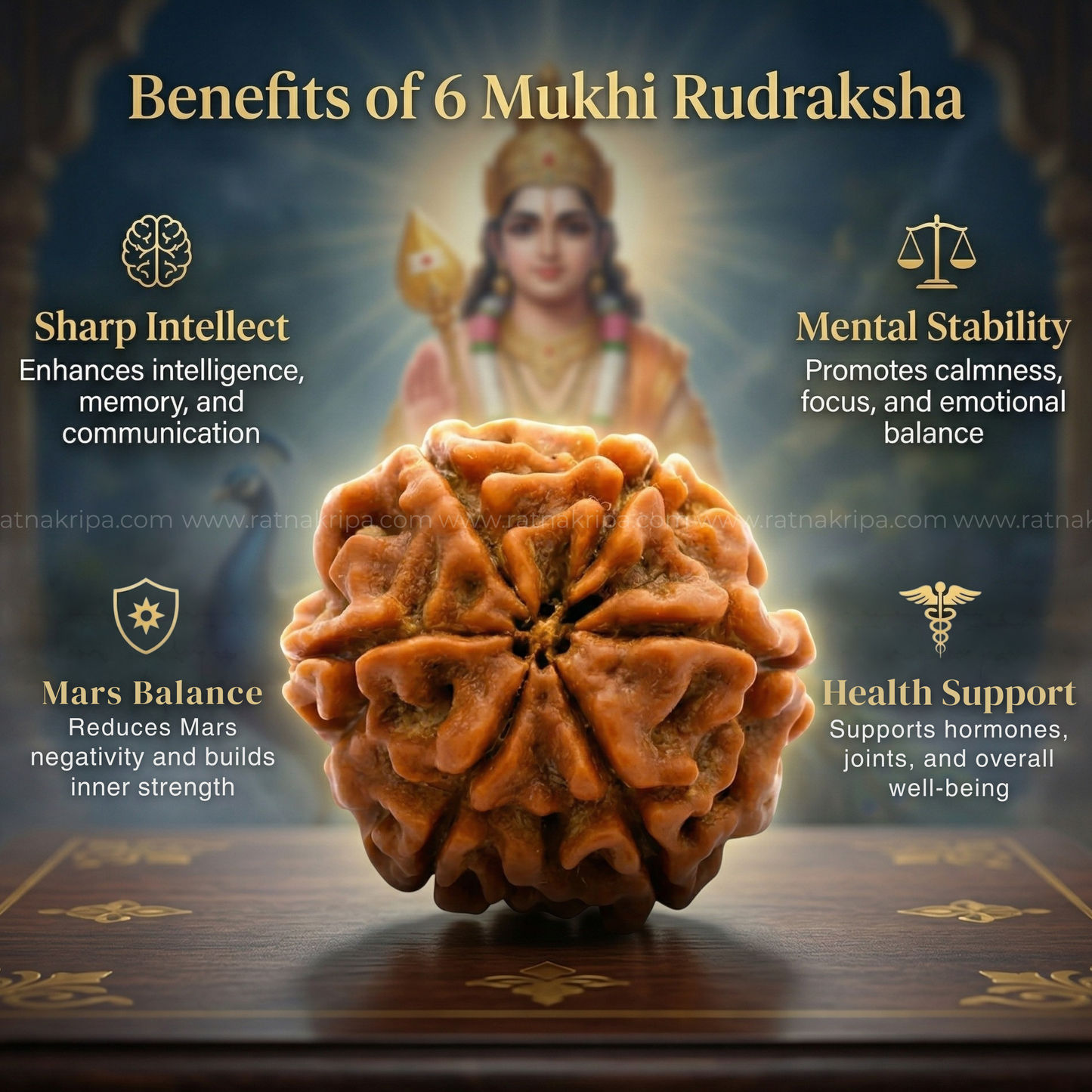 Natural 6 Mukhi Rudraksha (Origin: Nepal) - Blessed By Lord Kartikeya