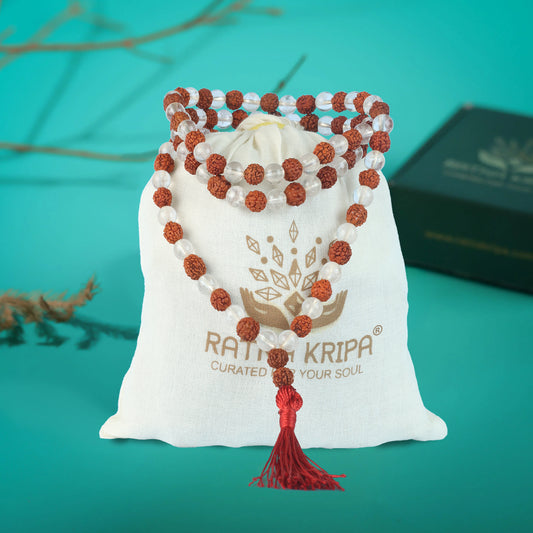 Clear Quartz & Rudraksha Mala