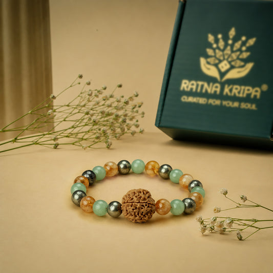 Citrine, Pyrite, Green Aventurine & 7 Mukhi Rudraksha Bracelet