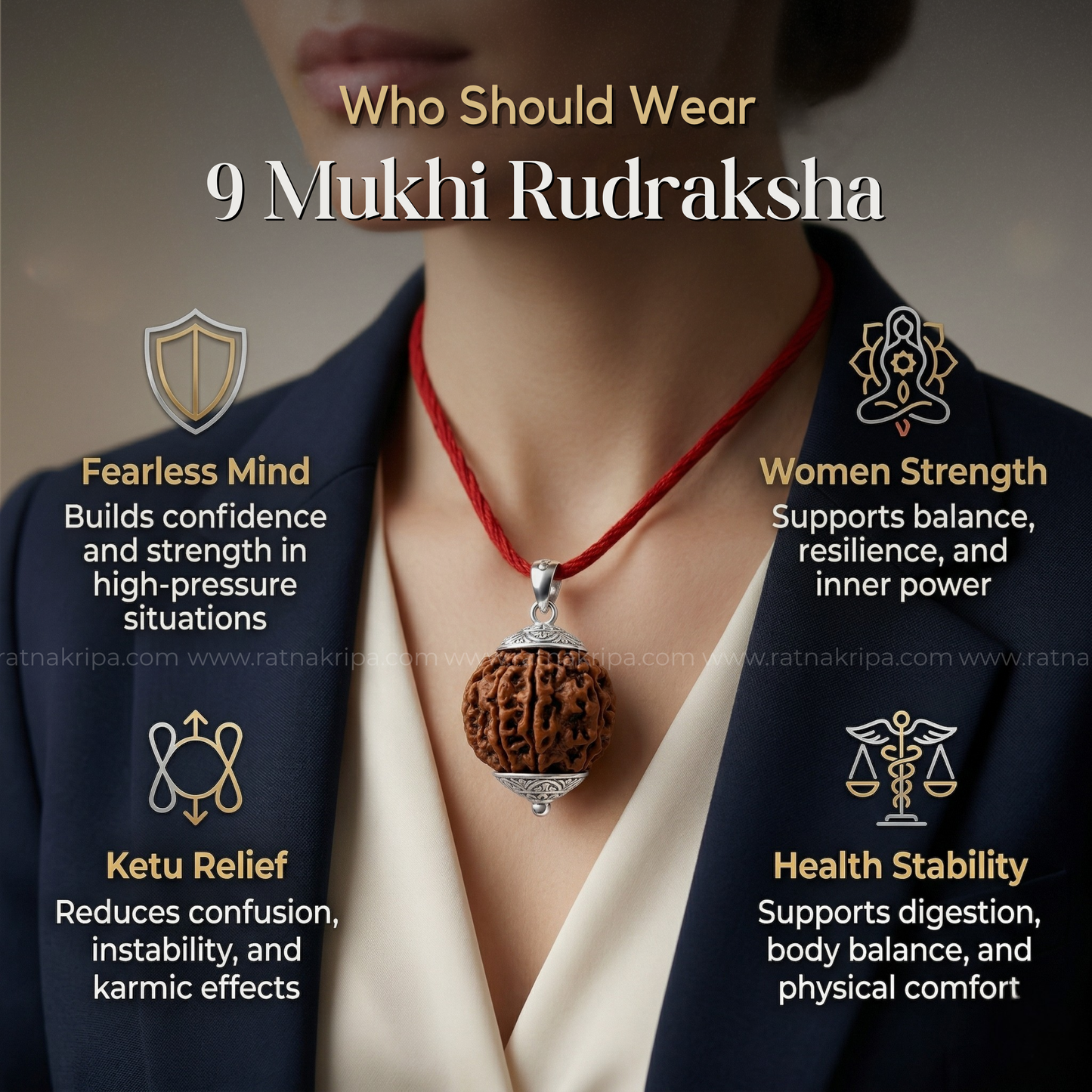 Natural 9 Mukhi Rudraksha (Origin: Nepal) - Blessed By Devi Durga