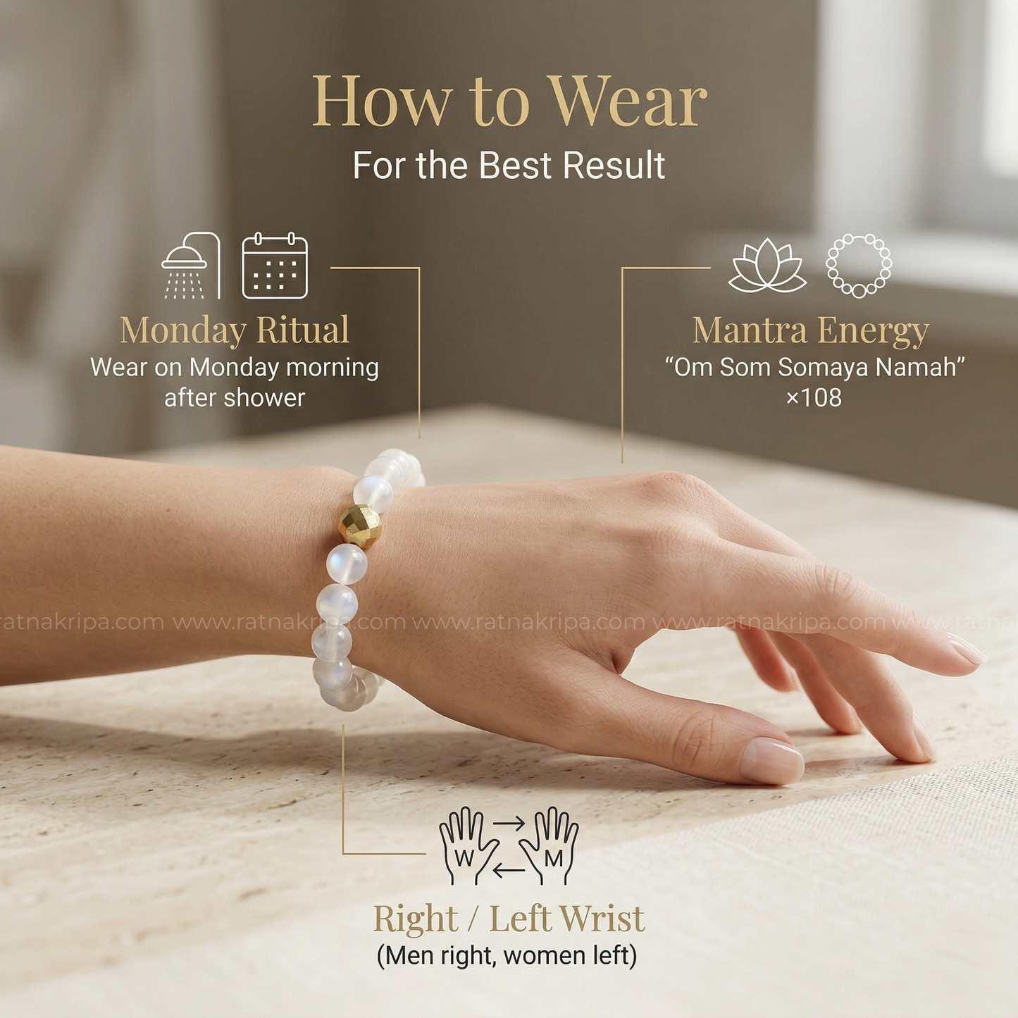 Moon Stone Bracelet - For Stress and Mental Balance