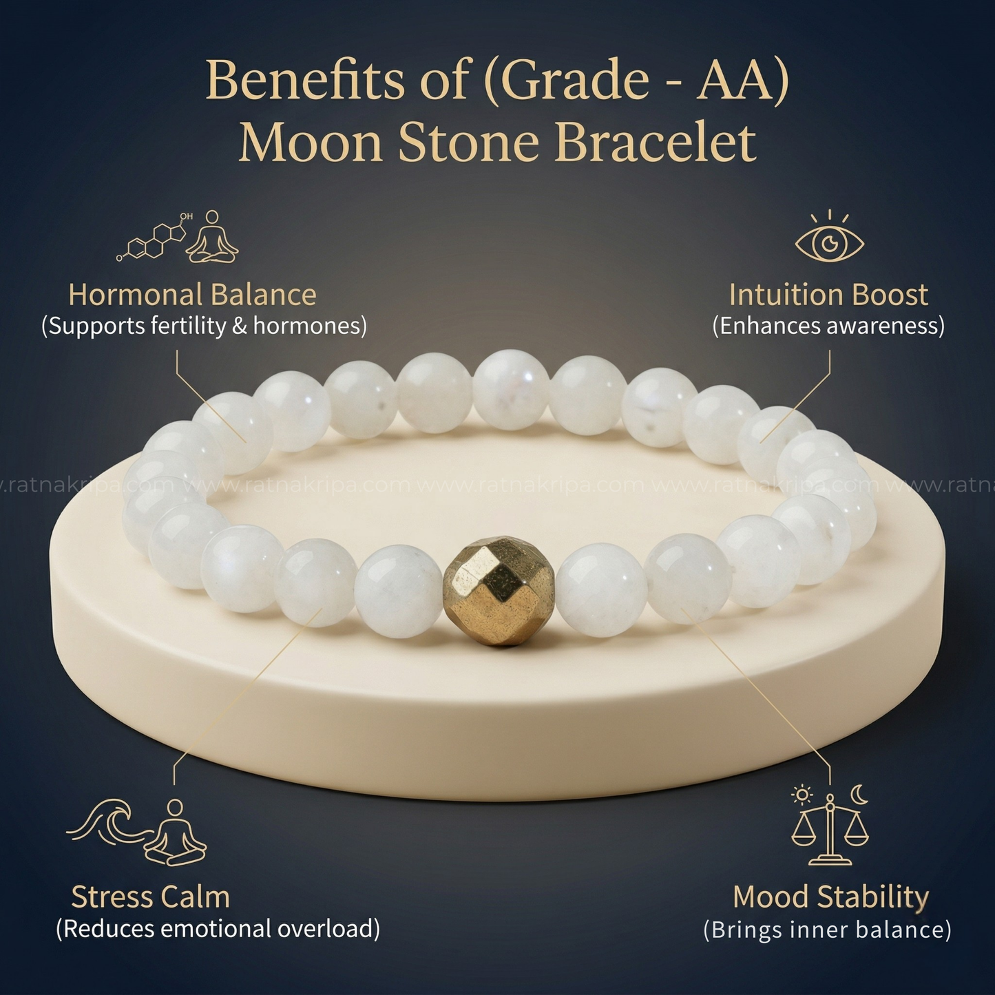 Moon Stone Bracelet - For Stress and Mental Balance