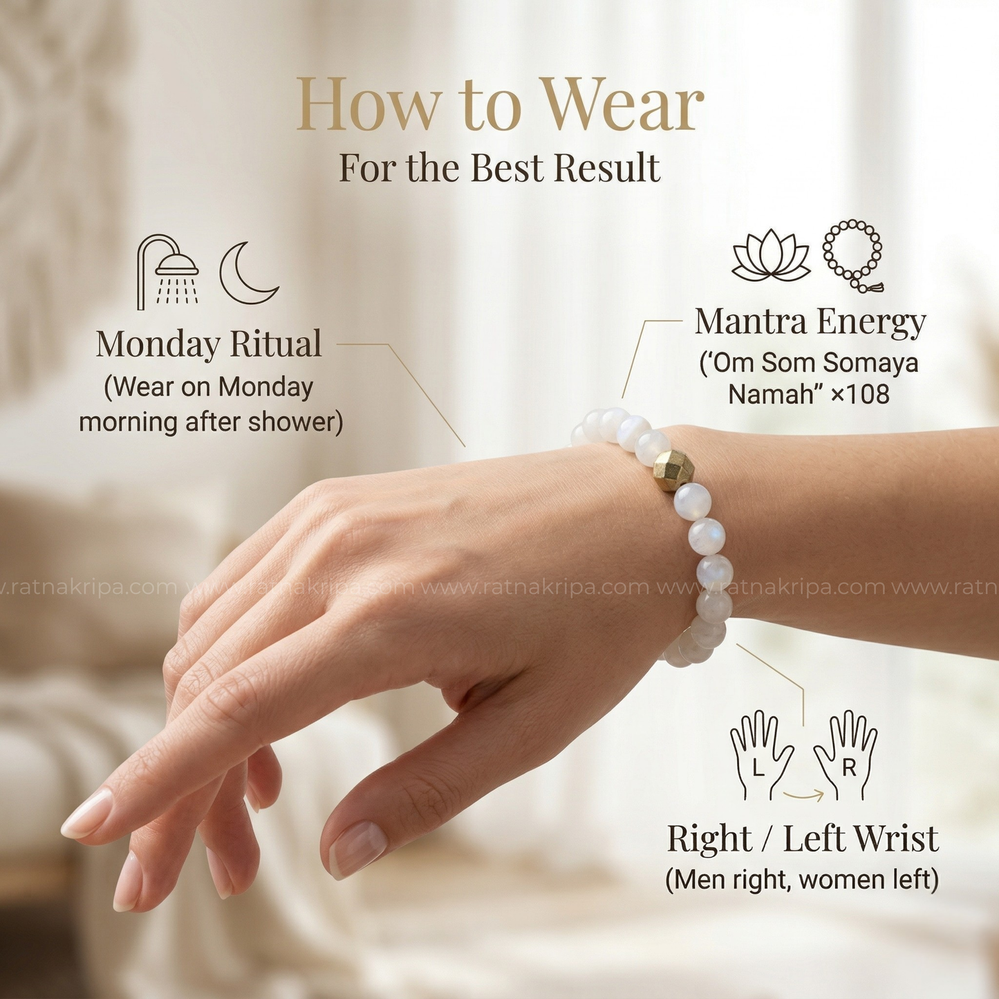 Moon Stone Bracelet - For Stress and Mental Balance