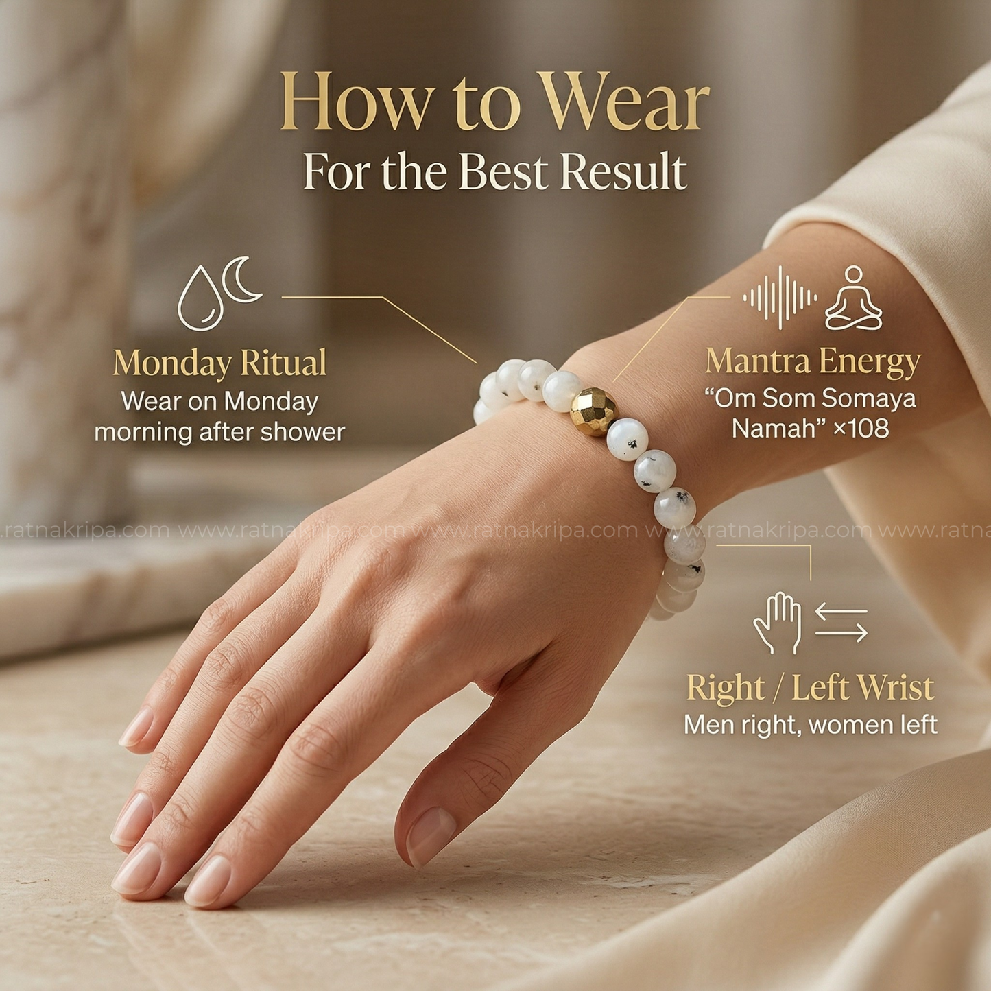 Moon Stone Bracelet - For Stress and Mental Balance