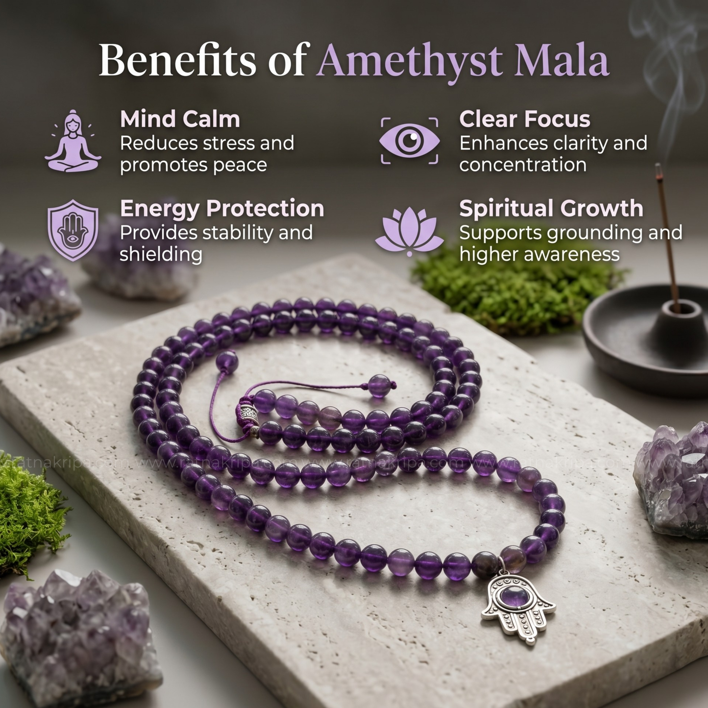 Amethyst Mala 108 Beads - For Purification