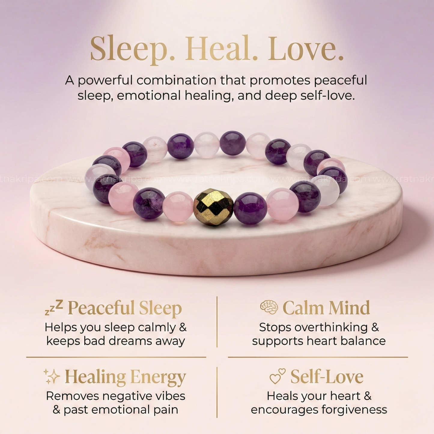 Rose Quartz and Amethyst Bracelet - For Stress Removal and Self Love