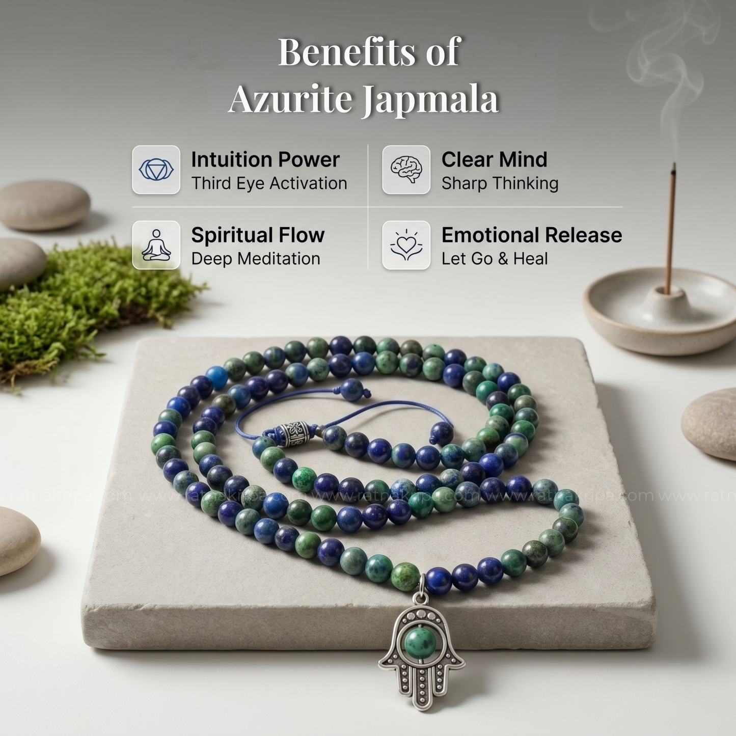 Azurite 108 Beads Mala - Stone of Inner Vision