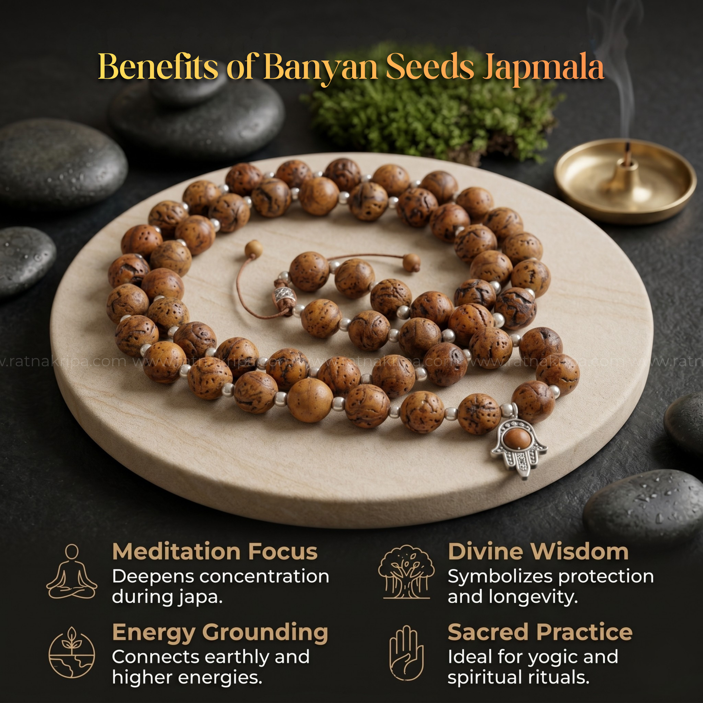 Banyan Seeds Mala 54 Beads - For Deep Meditation