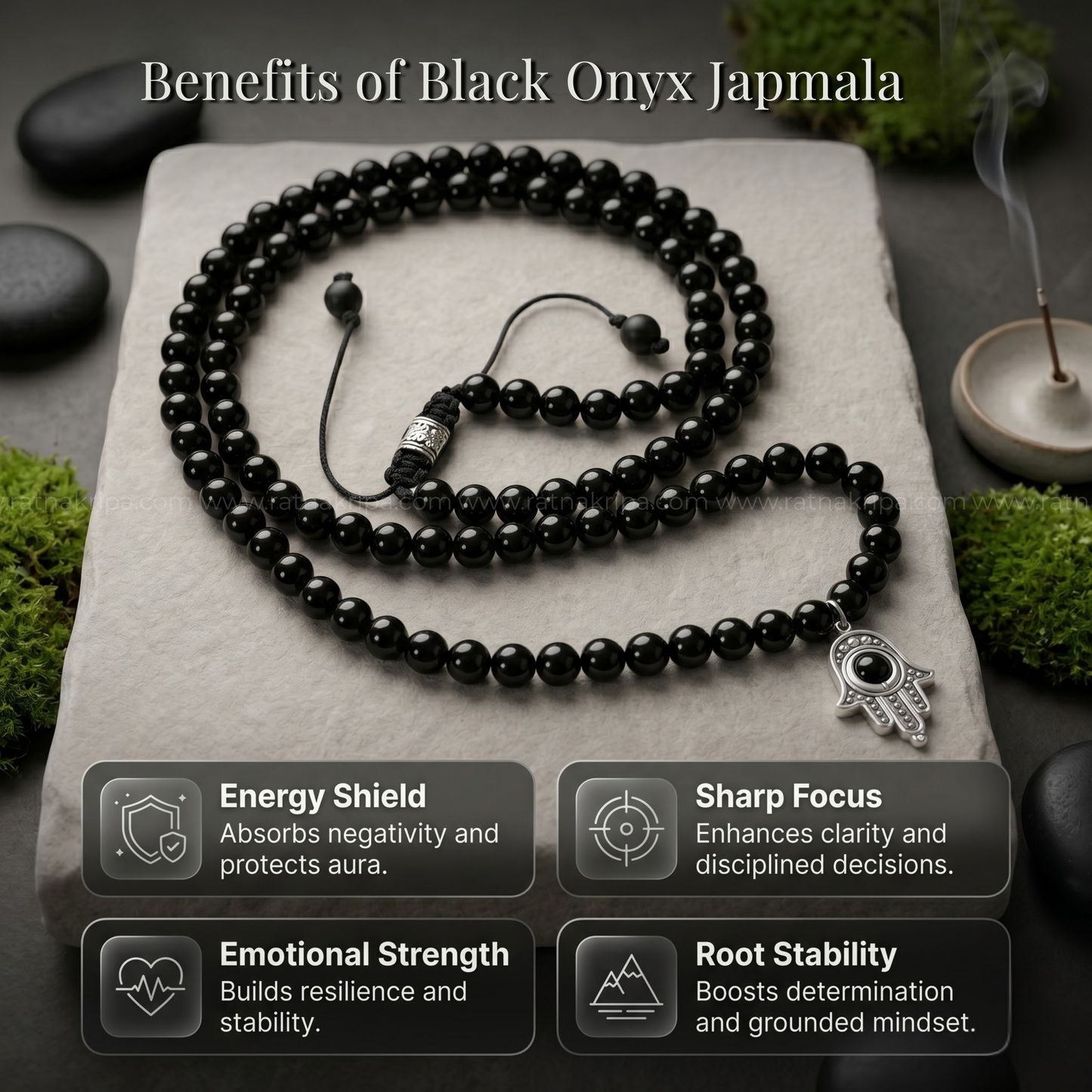 Black Onyx 108 Beads Mala - For Strength