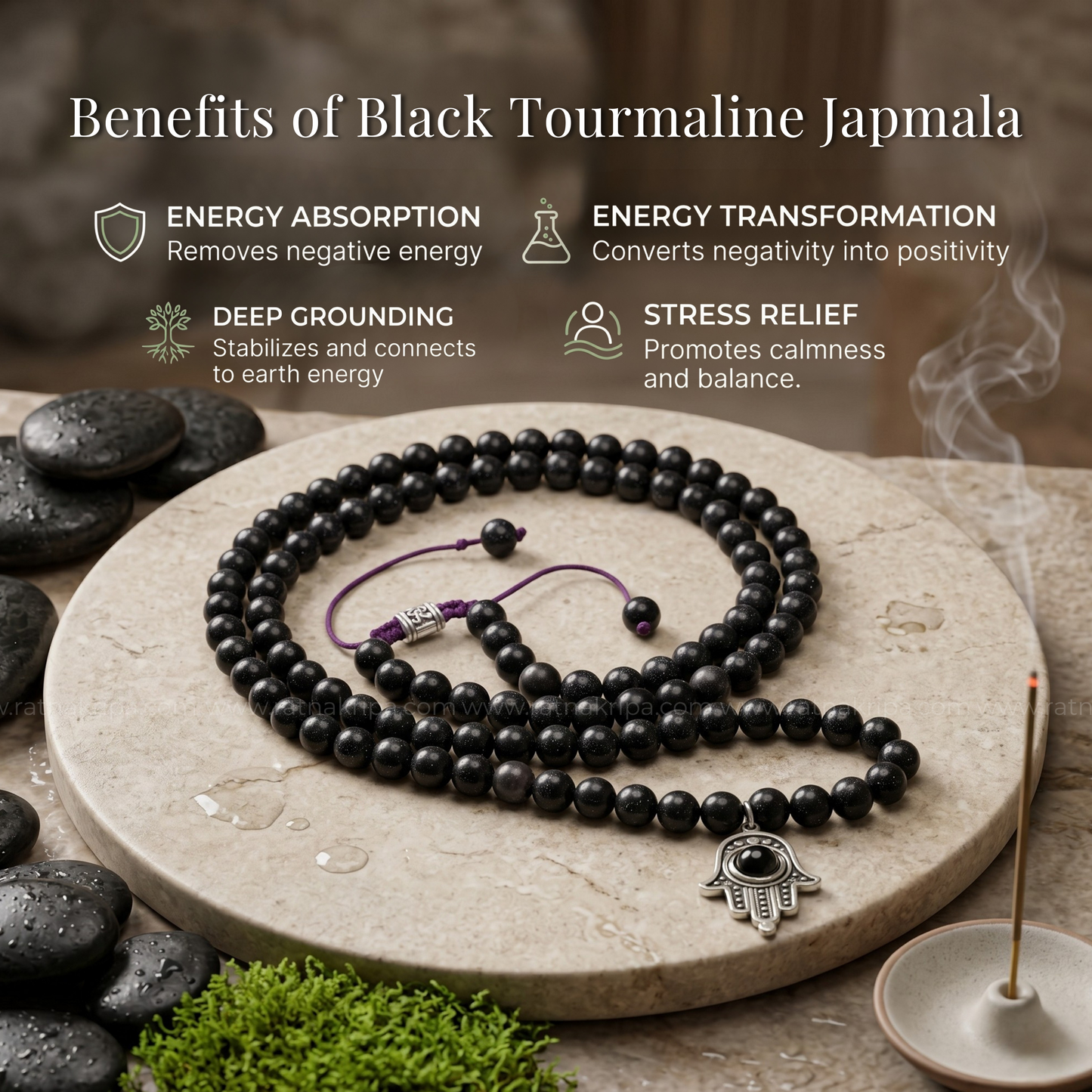 Black Tourmaline Mala 108 Beads - For Protection