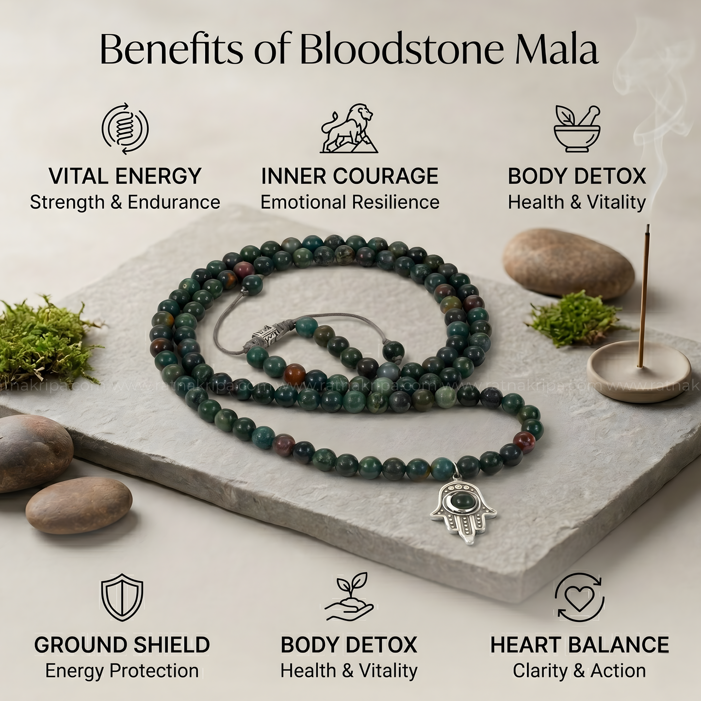 Bloodstone 108 Beads Mala - Stone of Vitality
