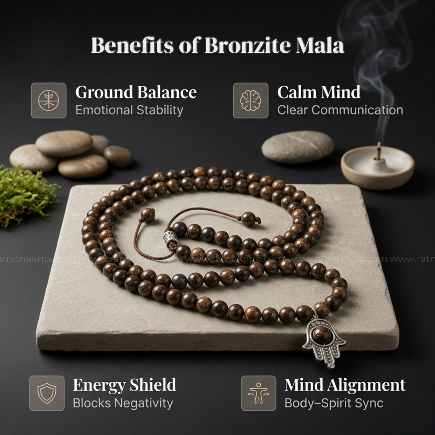 Bronzite Mala 108 Beads - Stone to Attract Luxury