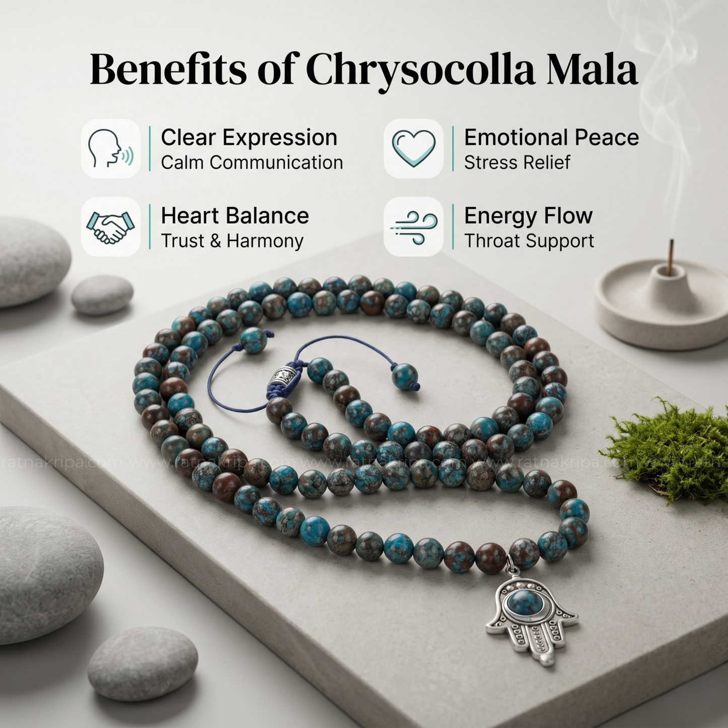 Chrysocolla 108 Mala- Stone of Creativity