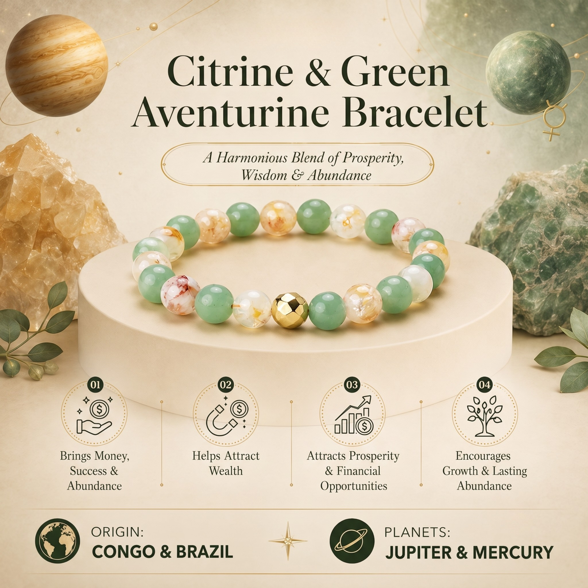 Citrine & Green Aventurine Bracelet – For Prosperity, Luck & Positive Growth