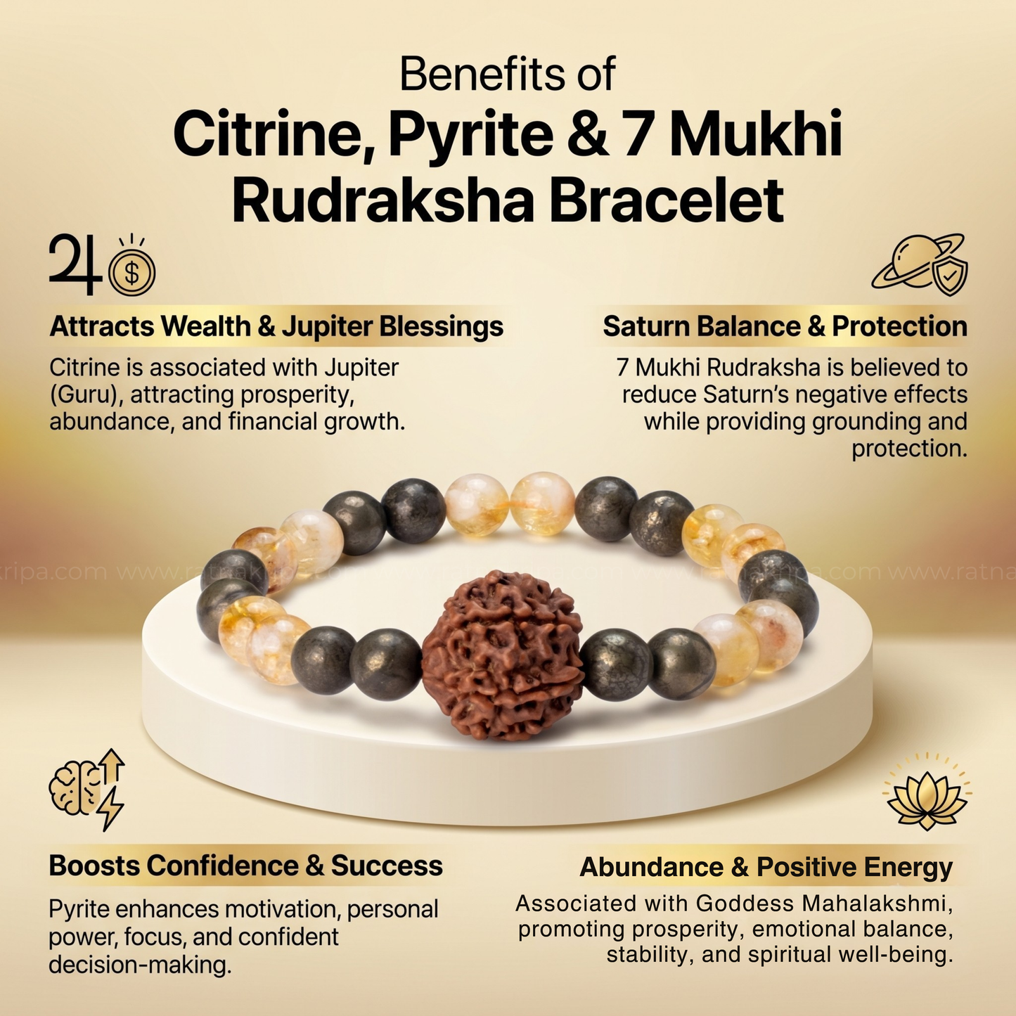 Citrine and Pyrite with 7 Mukhi Rudraksha Bracelet