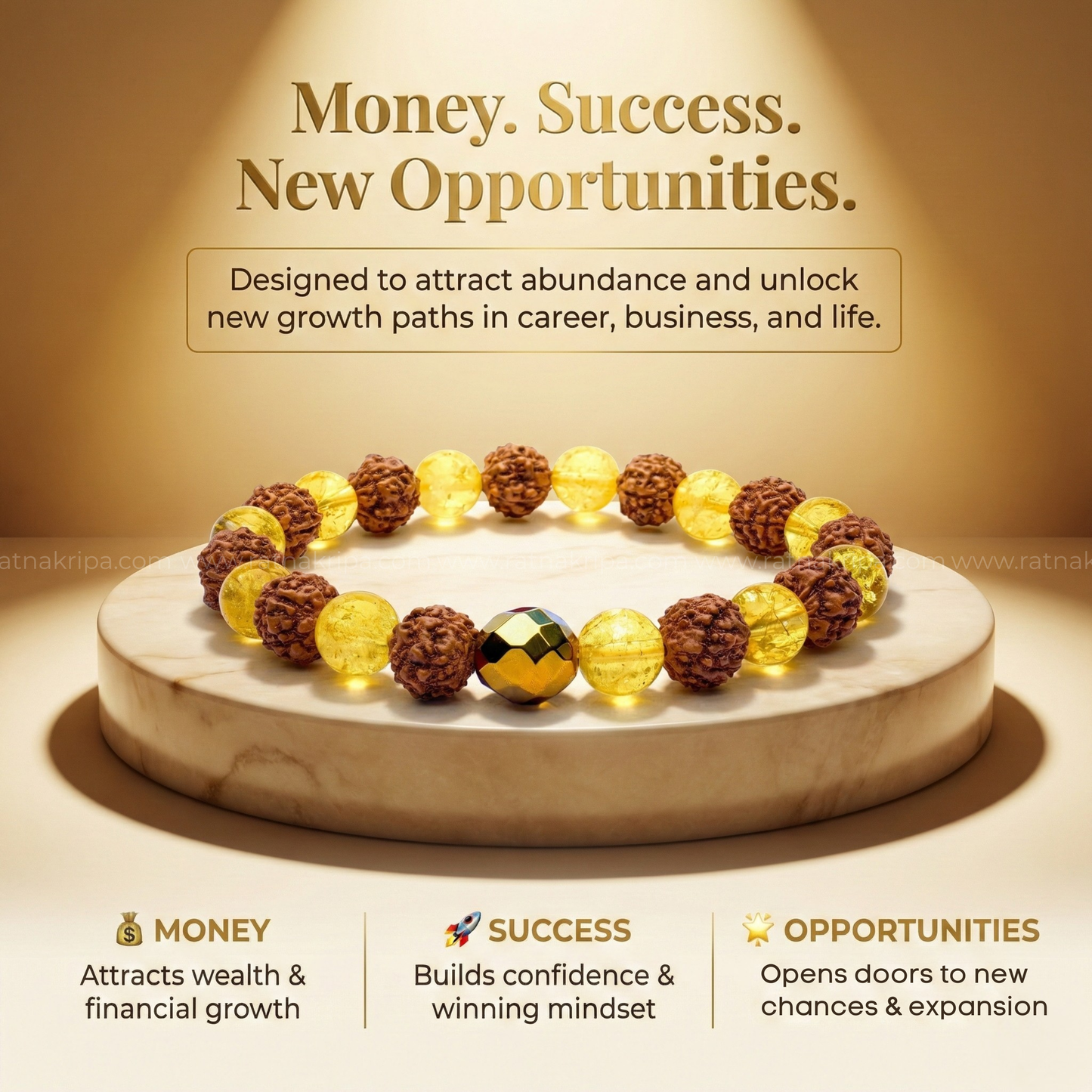 Citrine and Rudraksha Combination Bracelet