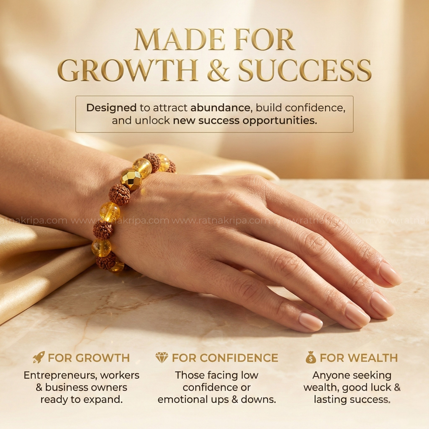 Citrine and Rudraksha Combination Bracelet