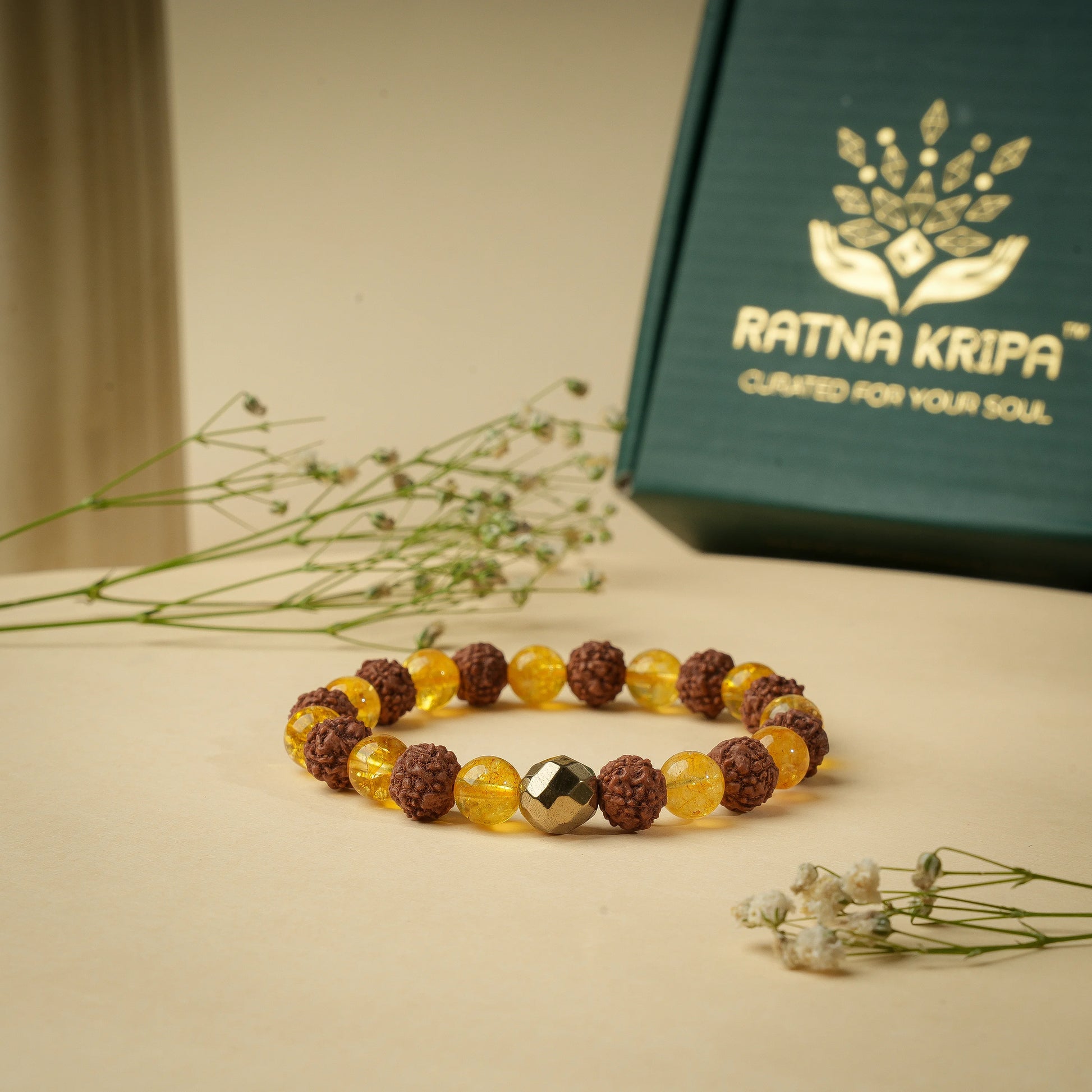 Citrine and Rudraksha Combination Bracelet