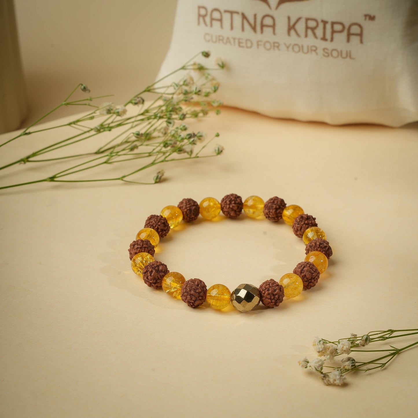 Citrine and Rudraksha Combination Wristlet